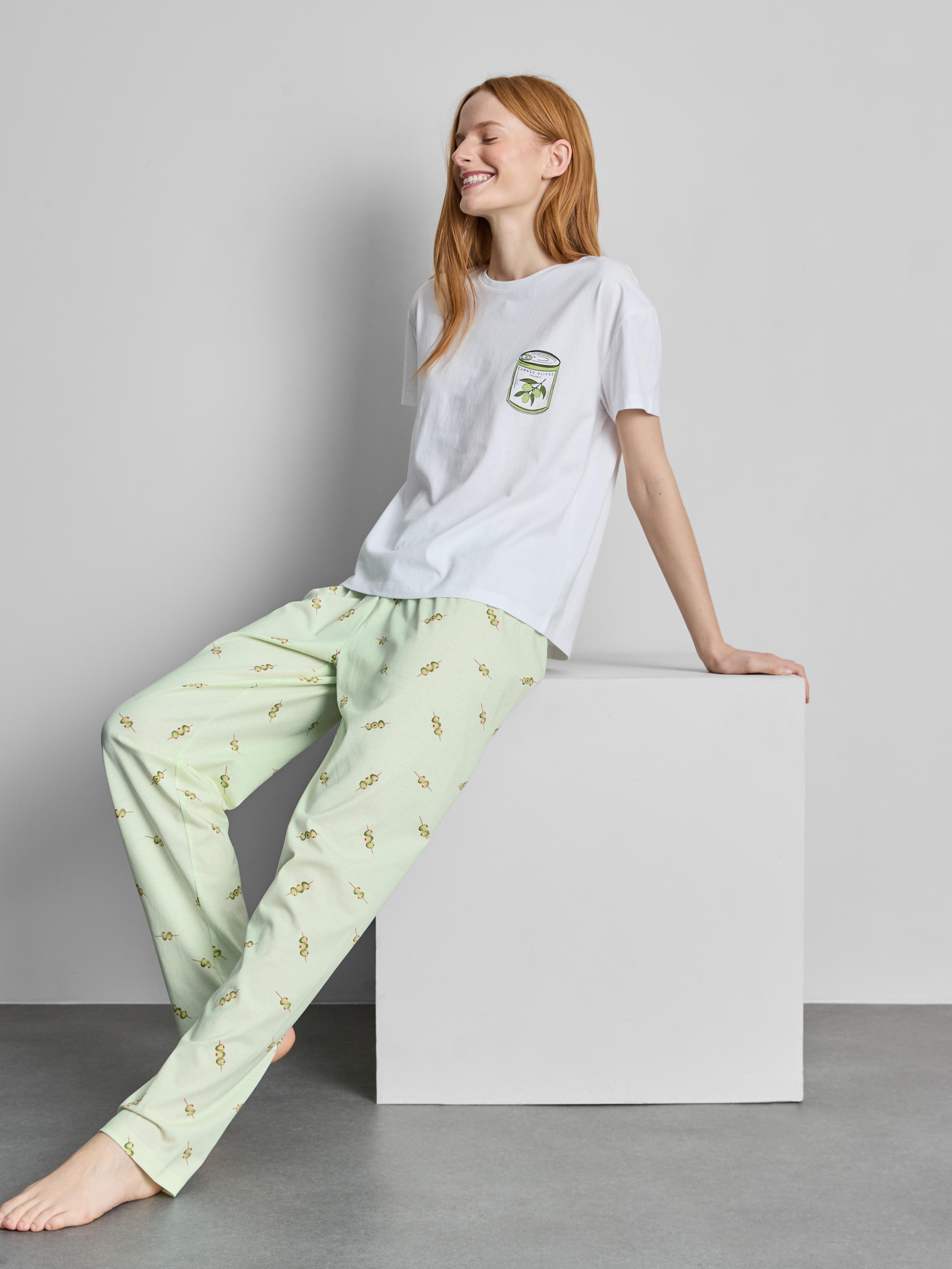 Cotton Crew Neck Printed Pajamas