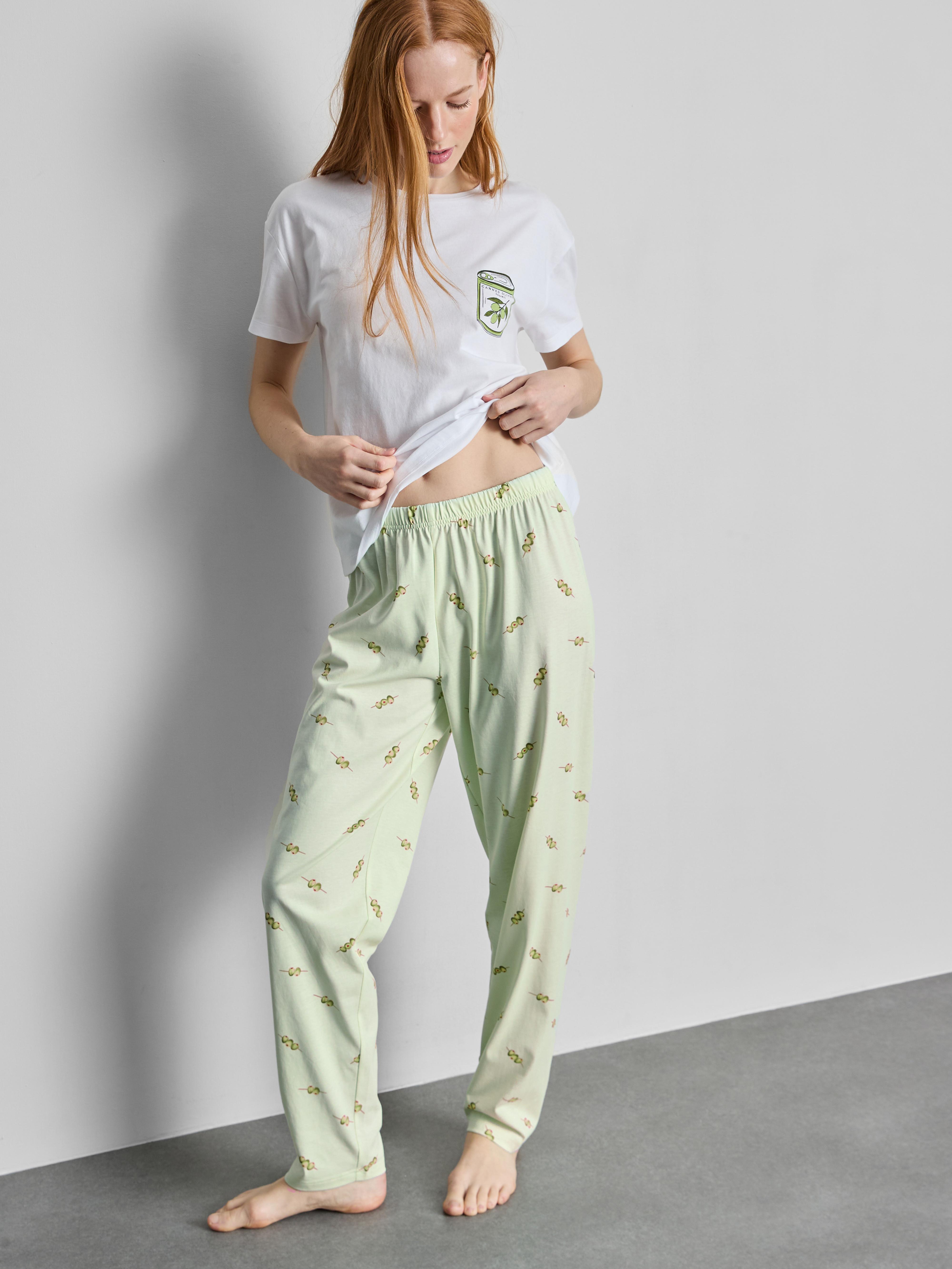Cotton Crew Neck Printed Pajamas