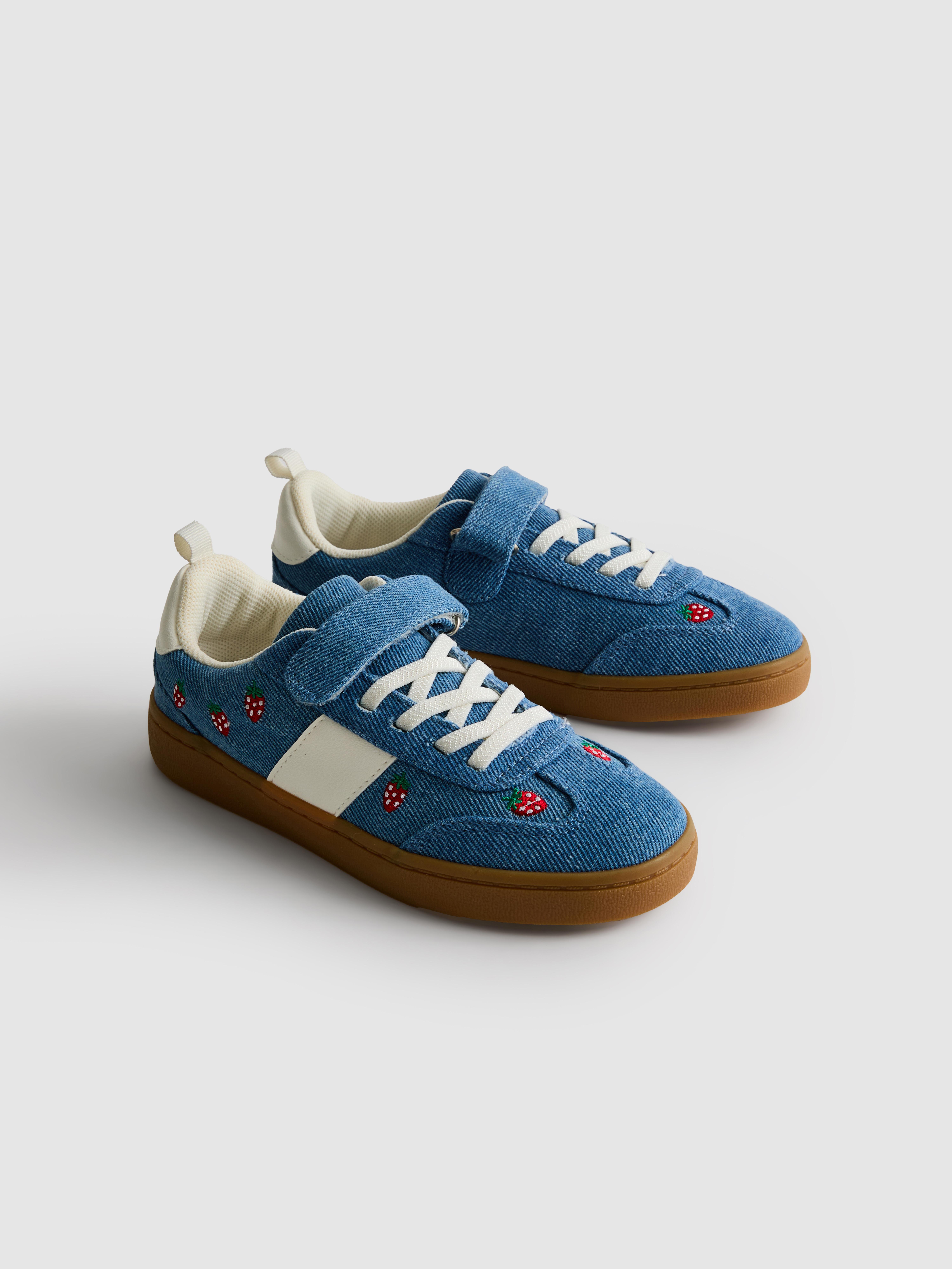 Girls Blue Heather Denim Gum-Sole Low-Top Sneakers