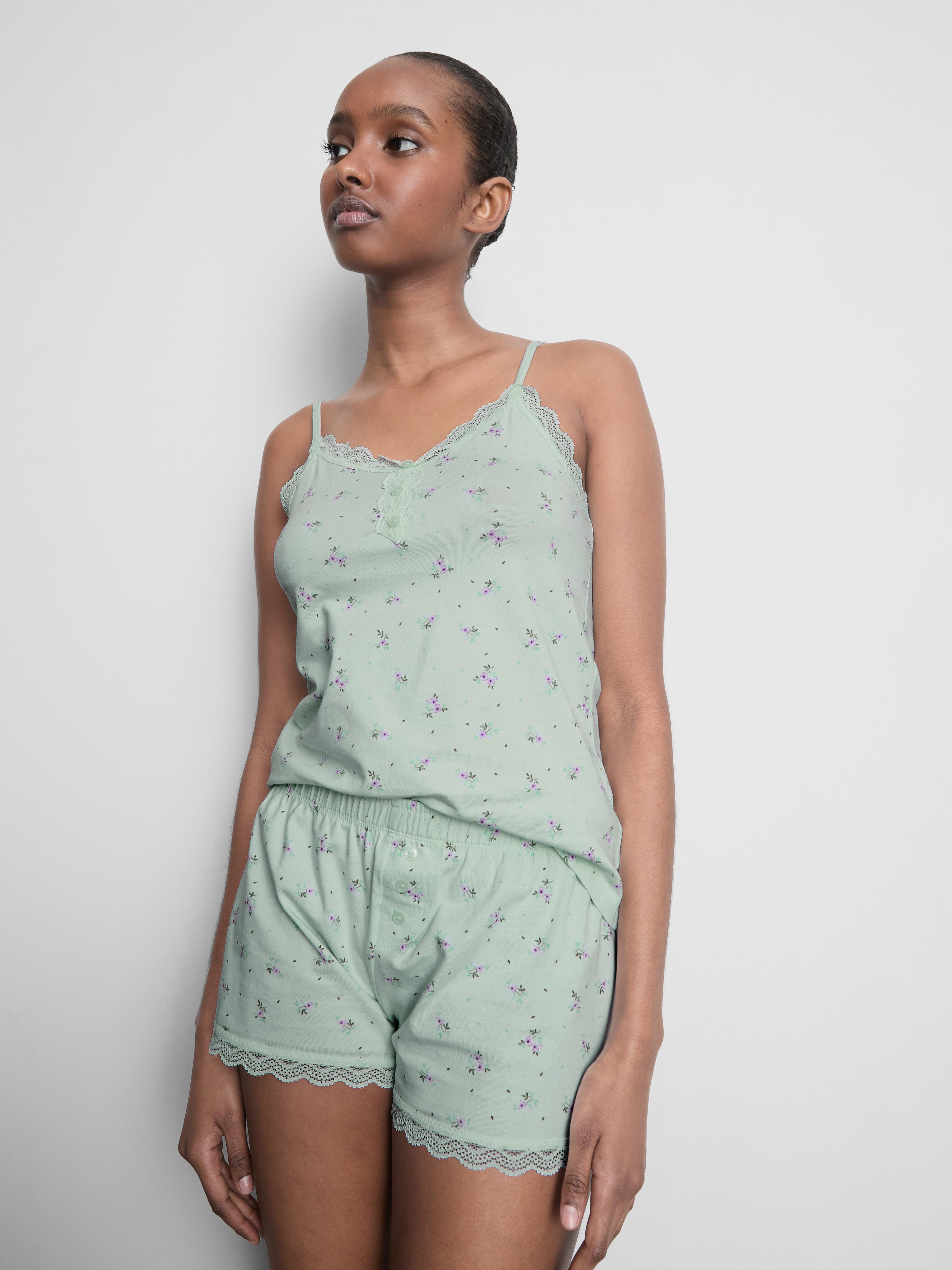 Women's Aqua Lace Trim Cami Pajamas