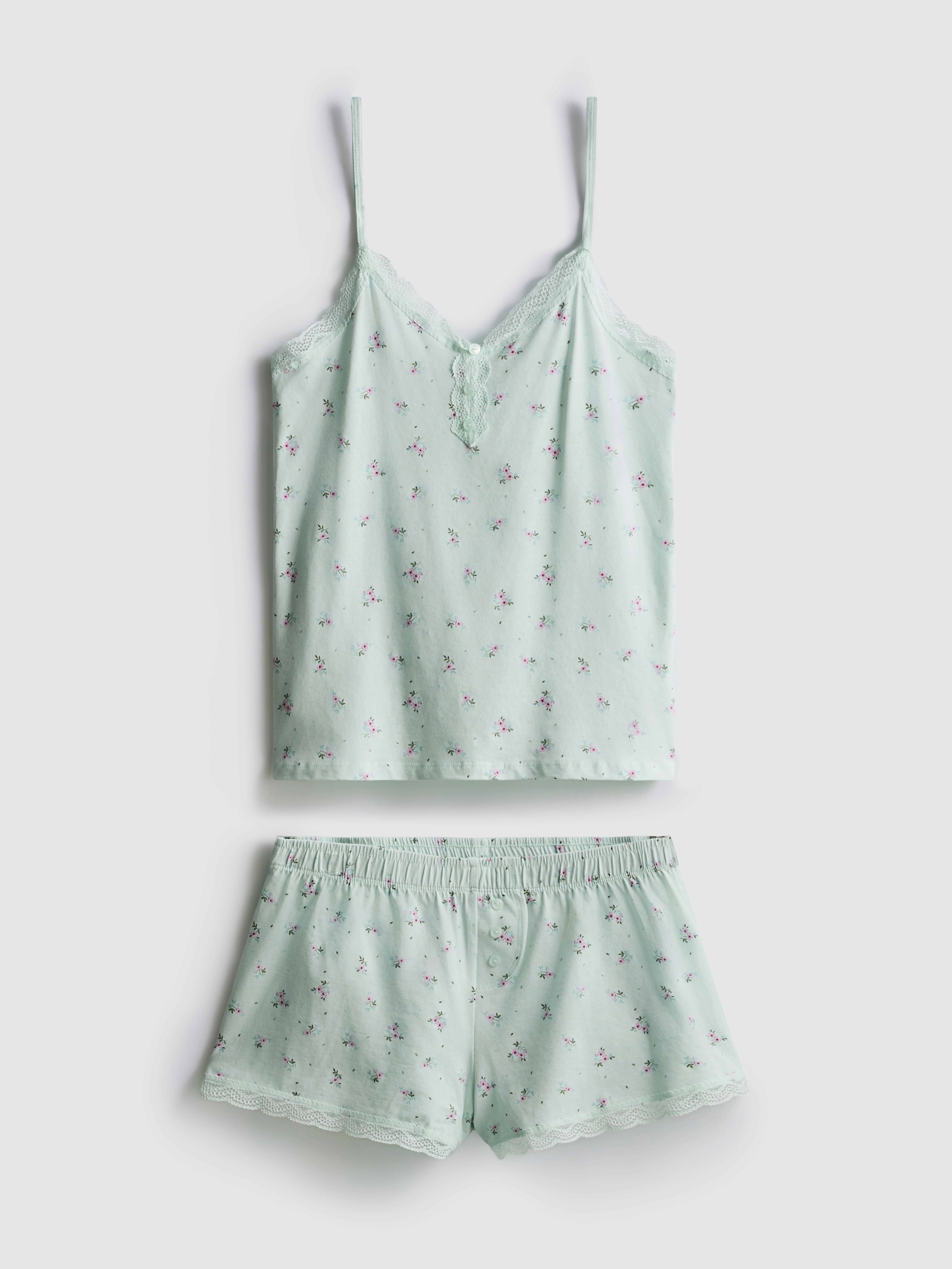 Women's Aqua Lace Trim Cami Pajamas