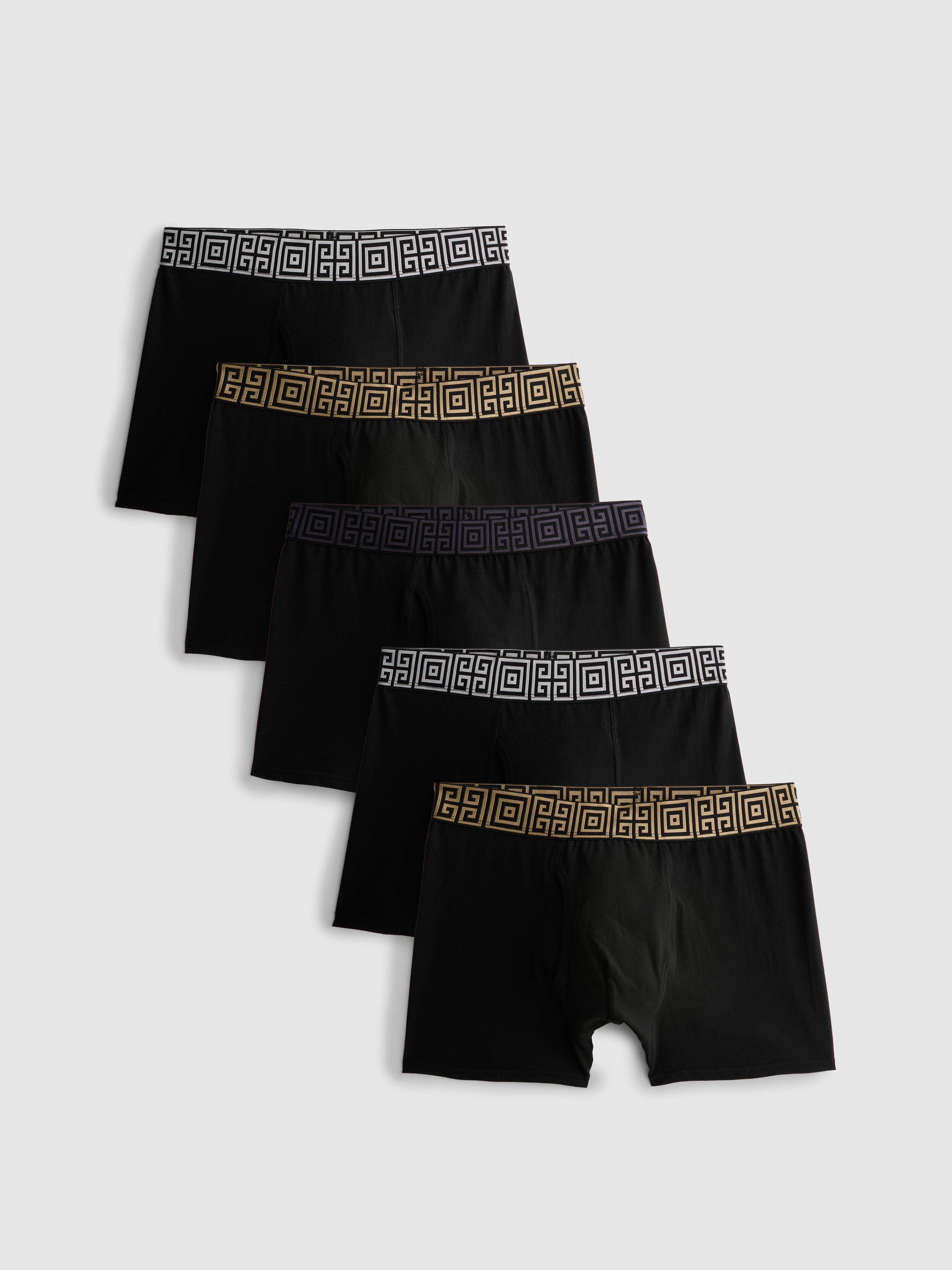 Men's Black 5-Pack Metallic Waistband Boxer Briefs
