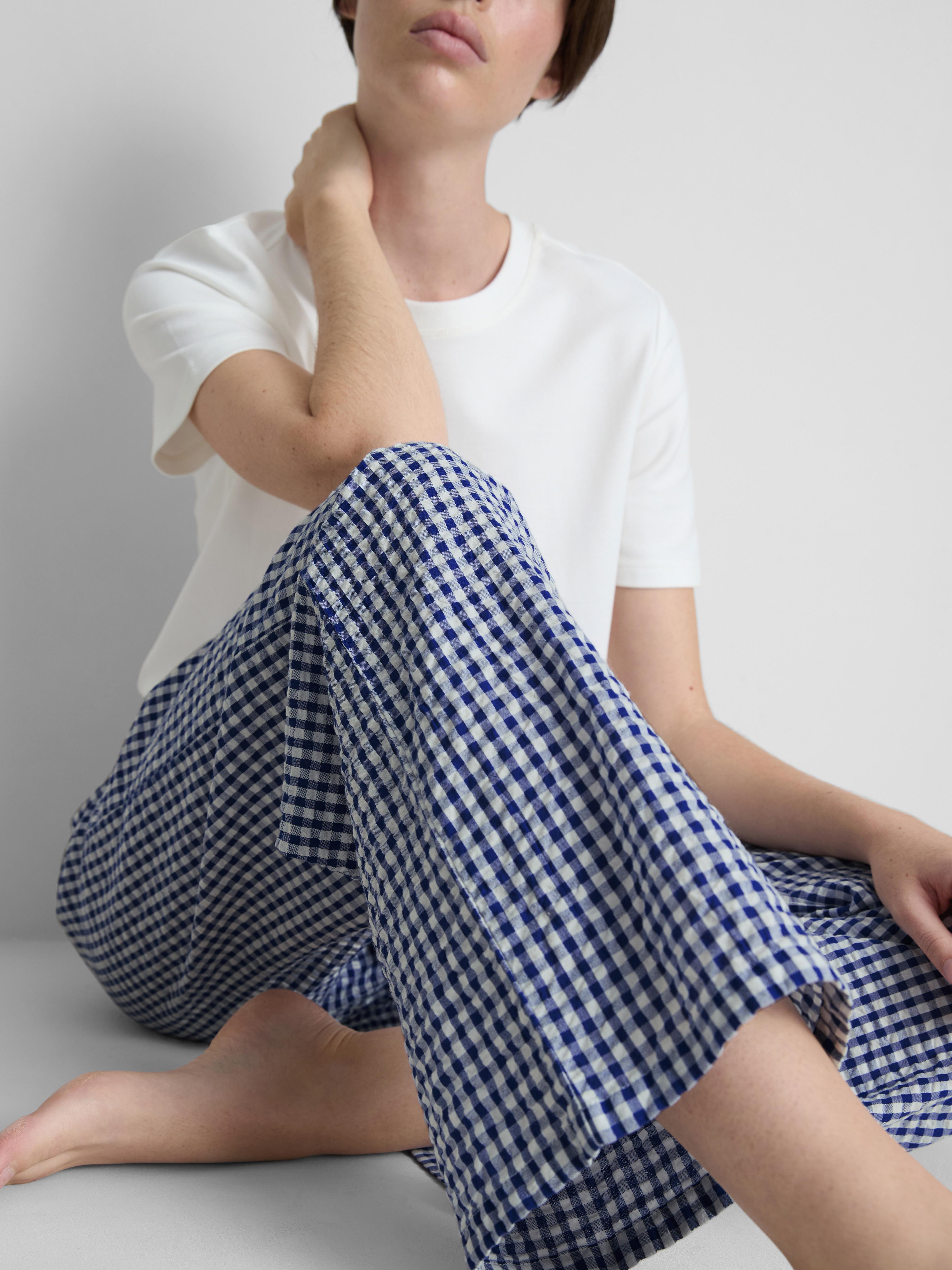 Women's Blue Cotton Gingham Pajama Pants