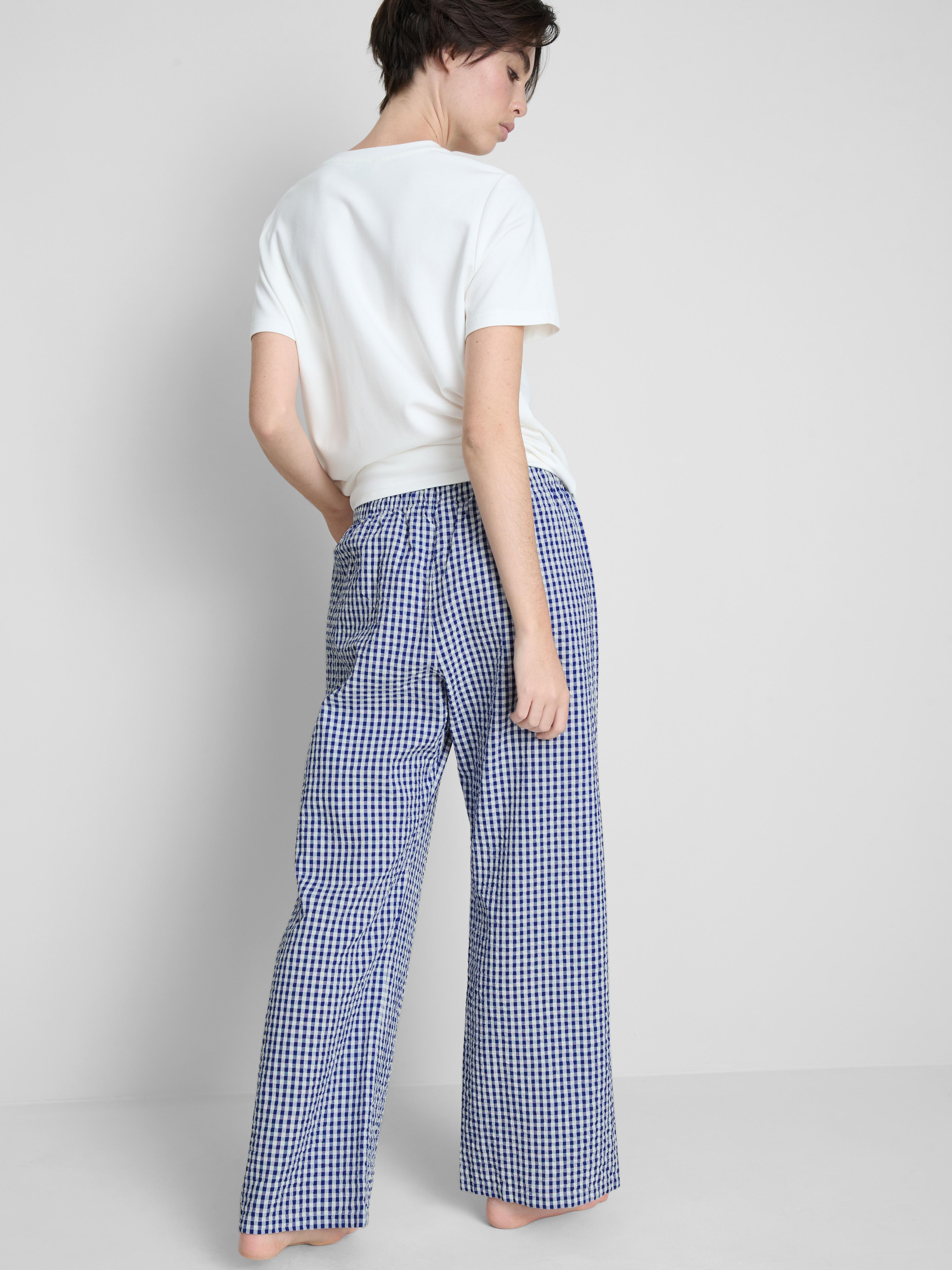 Women's Blue Cotton Gingham Pajama Pants