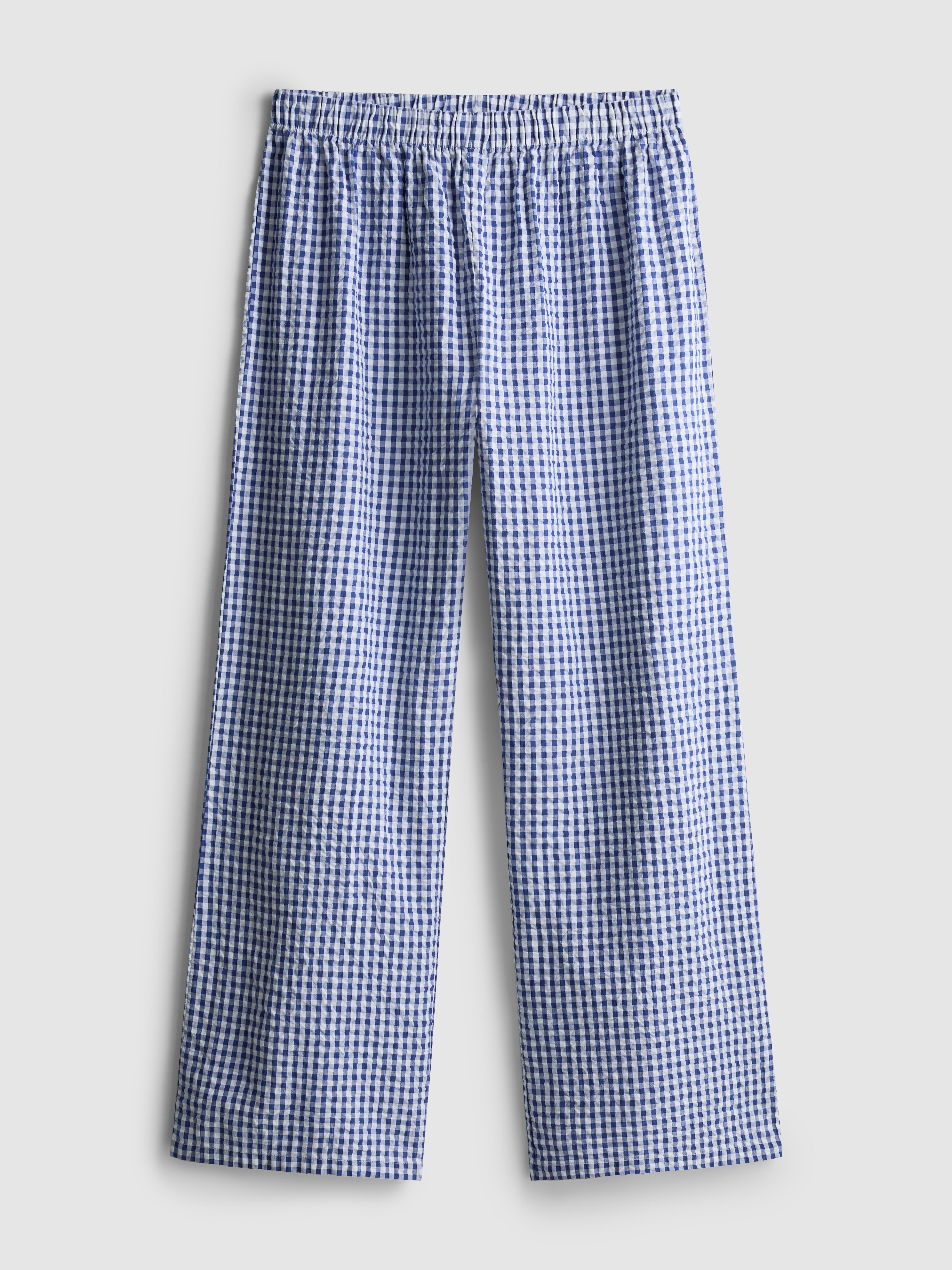 Women's Blue Cotton Gingham Pajama Pants