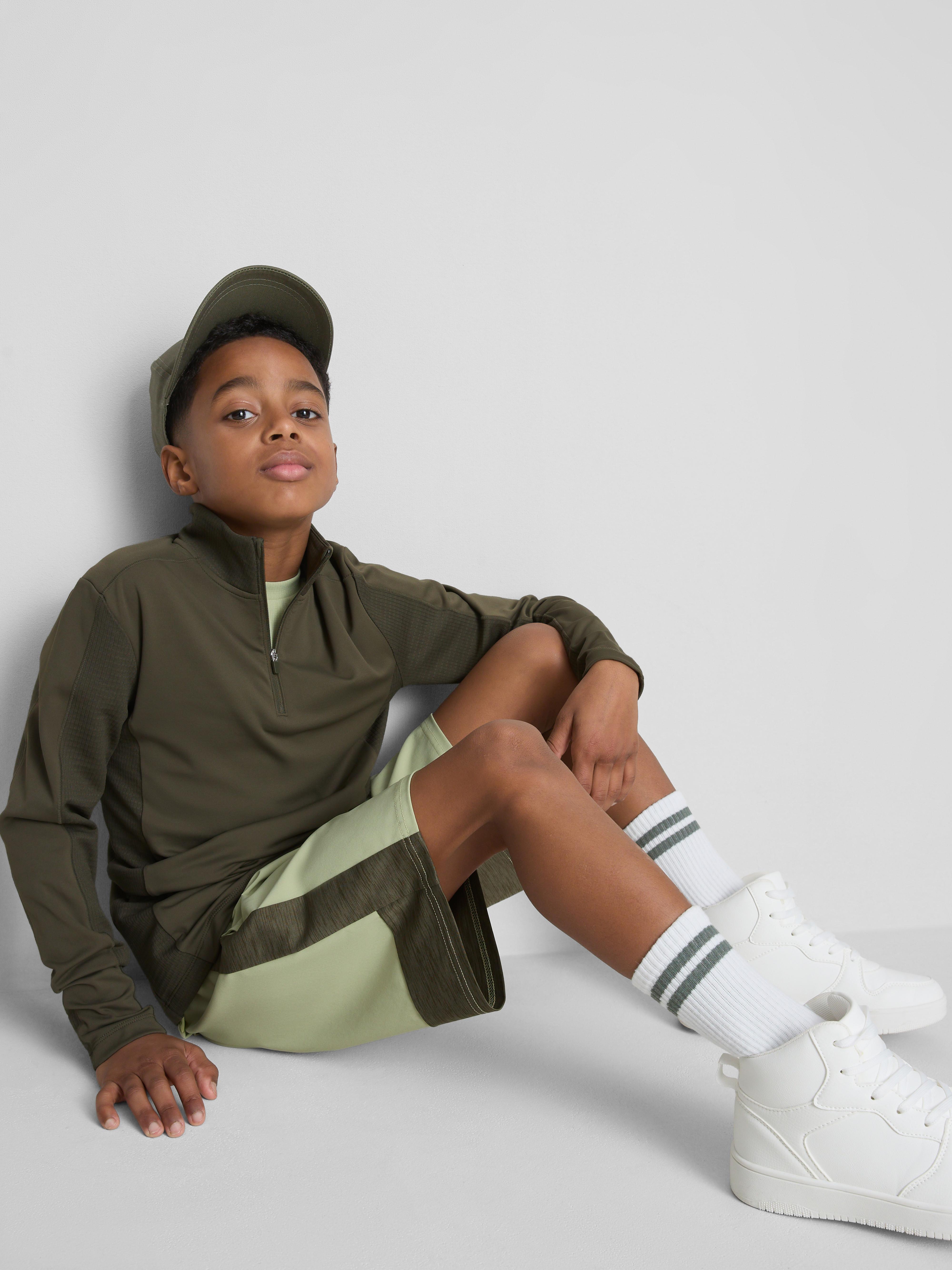 Boys Olive 7-15yrs | Active Quarter-Zip High-Neck Sweatshirt