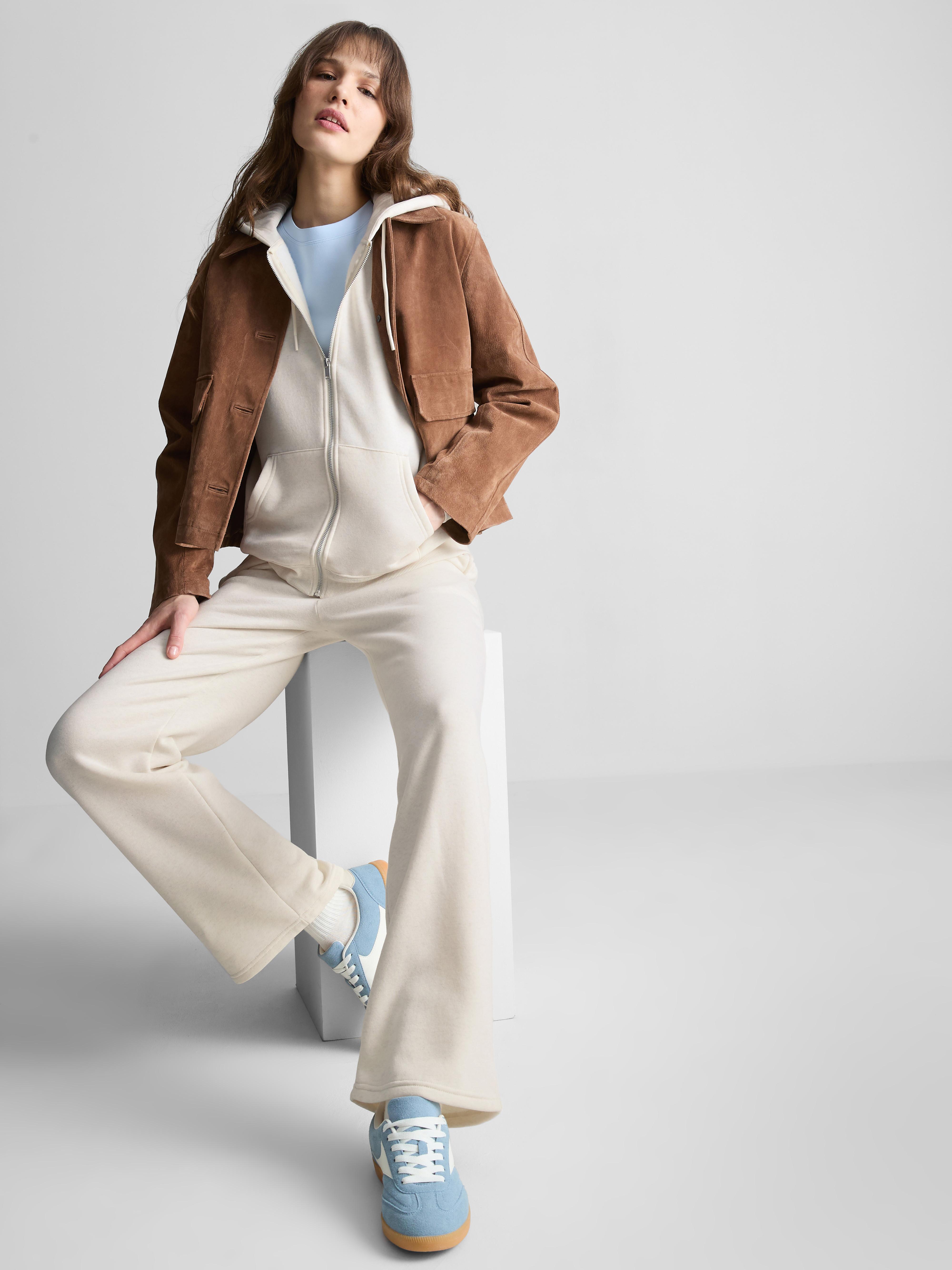 Women's Oatmeal Cotton-Blend Straight-Leg Joggers