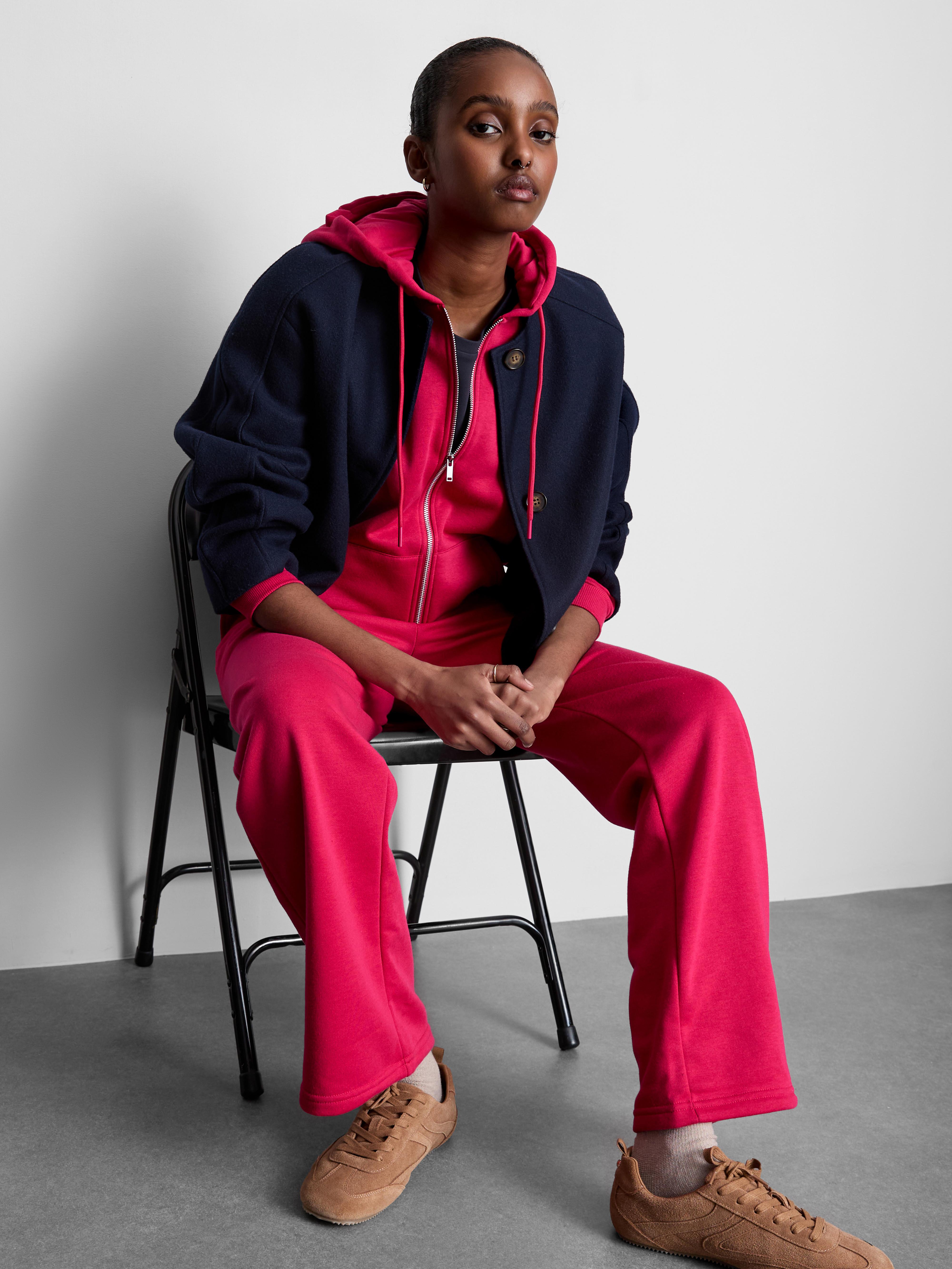 Women's Dark Pink Cotton-Blend Straight-Leg Joggers