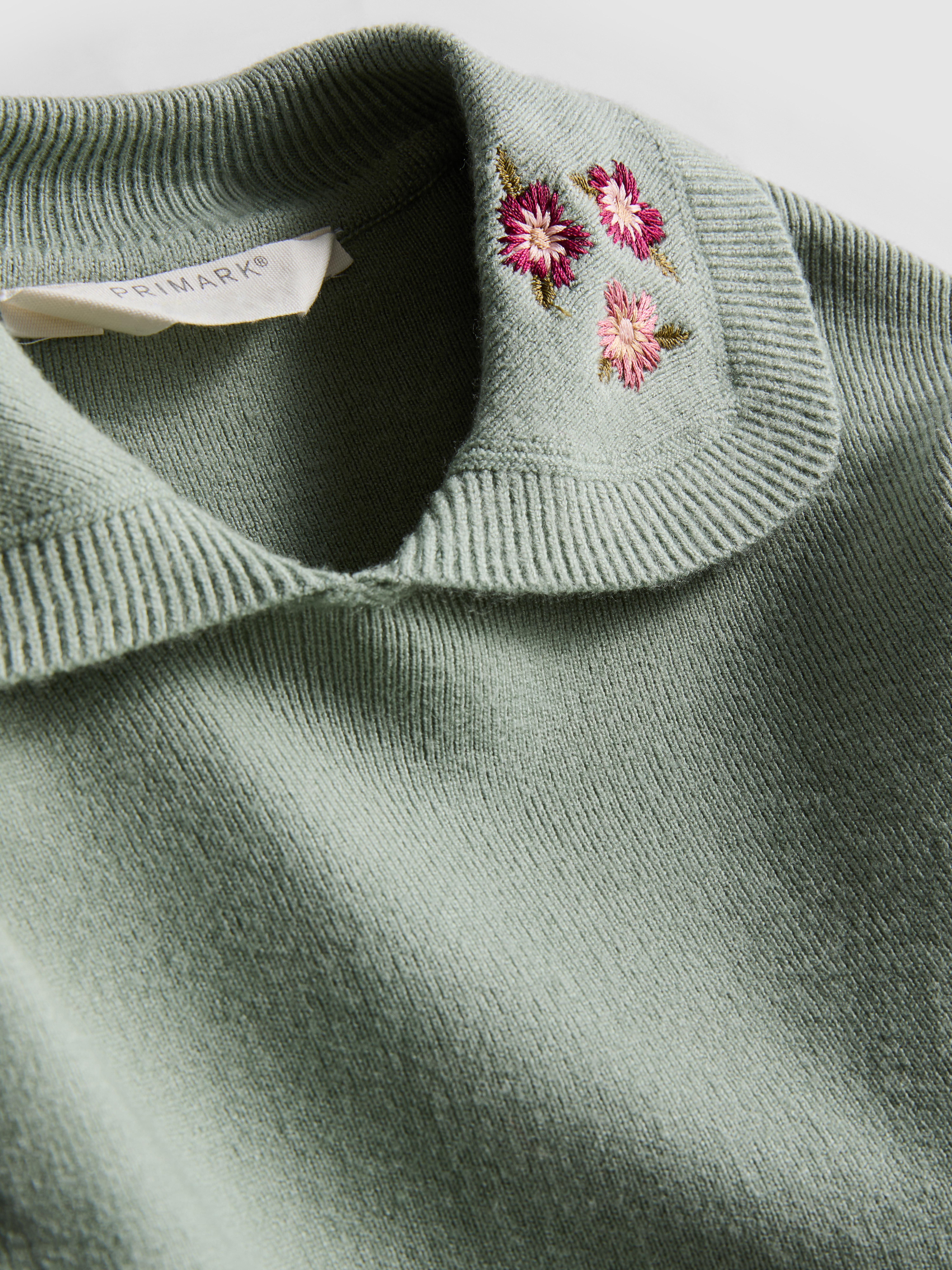 0-36mths | Floral Embroidered Collared Sweater