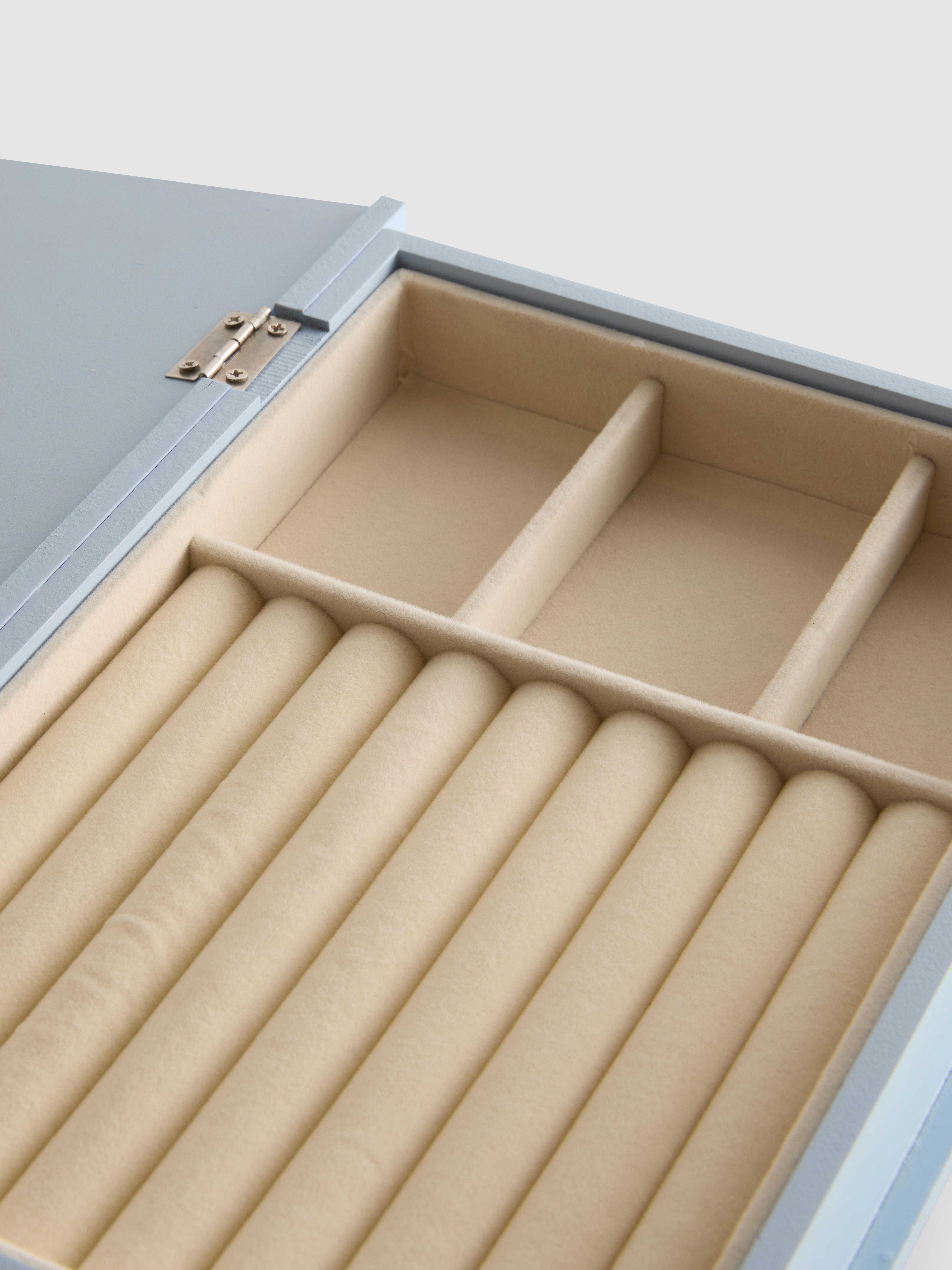 Caixa bijutaria madeira laço riscas