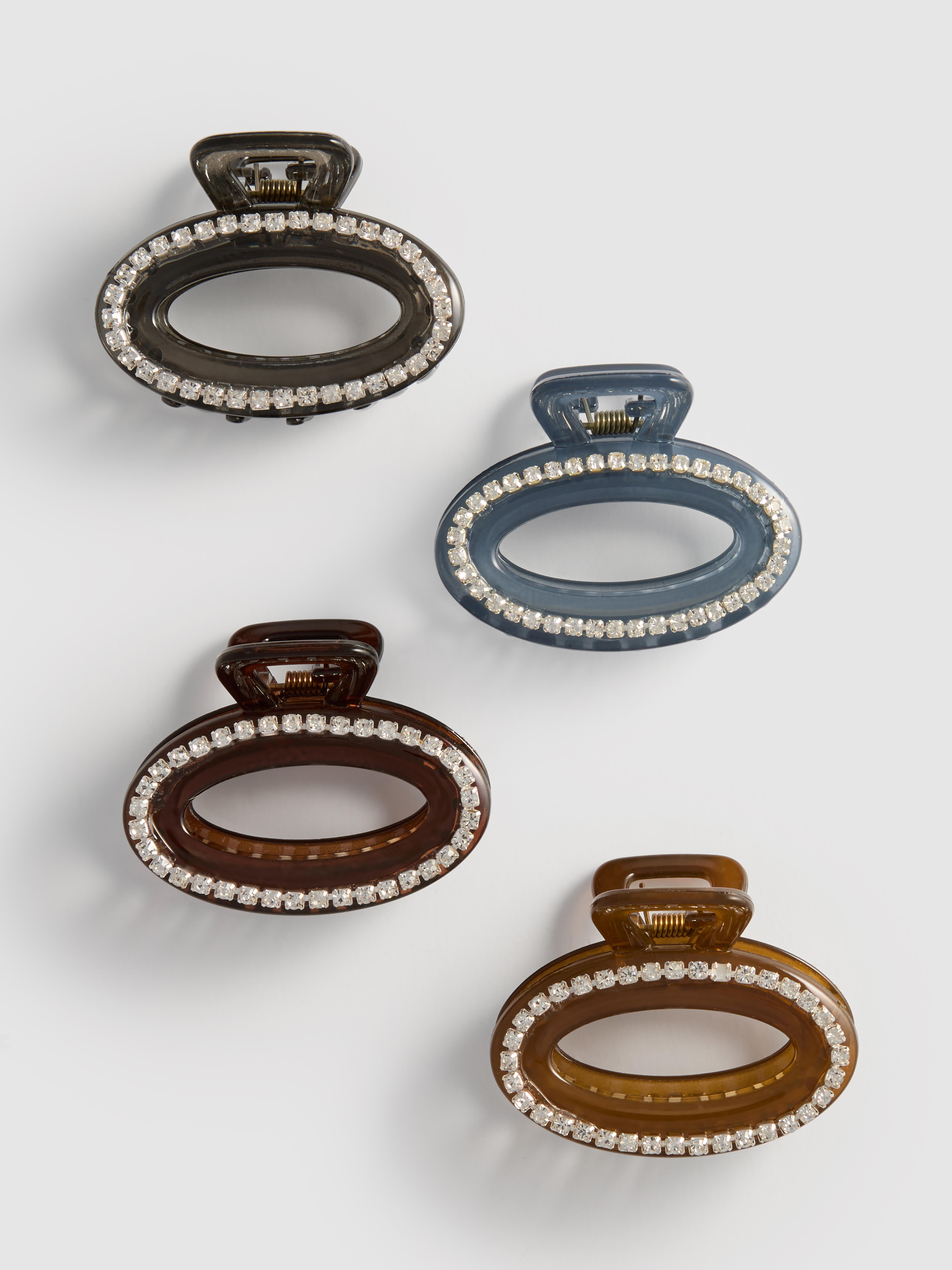 4pk Diamanté Oval Claw Clips