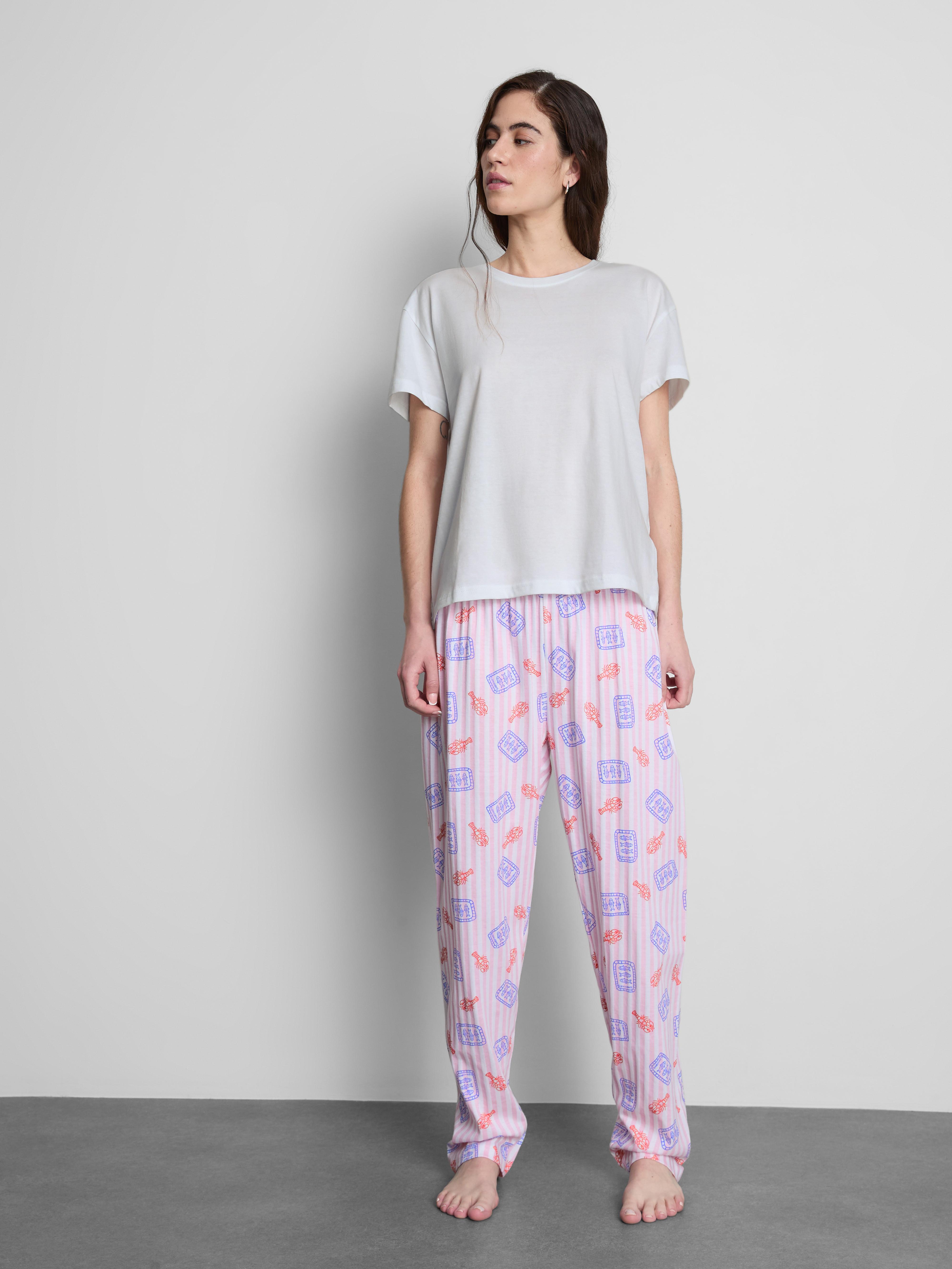 Dagi Pigiama Donna In Cotone Modal Con Camicia E Pantaloni - Stampa Lineare Ricamata, Blu Navy, Morbido E Traspirante