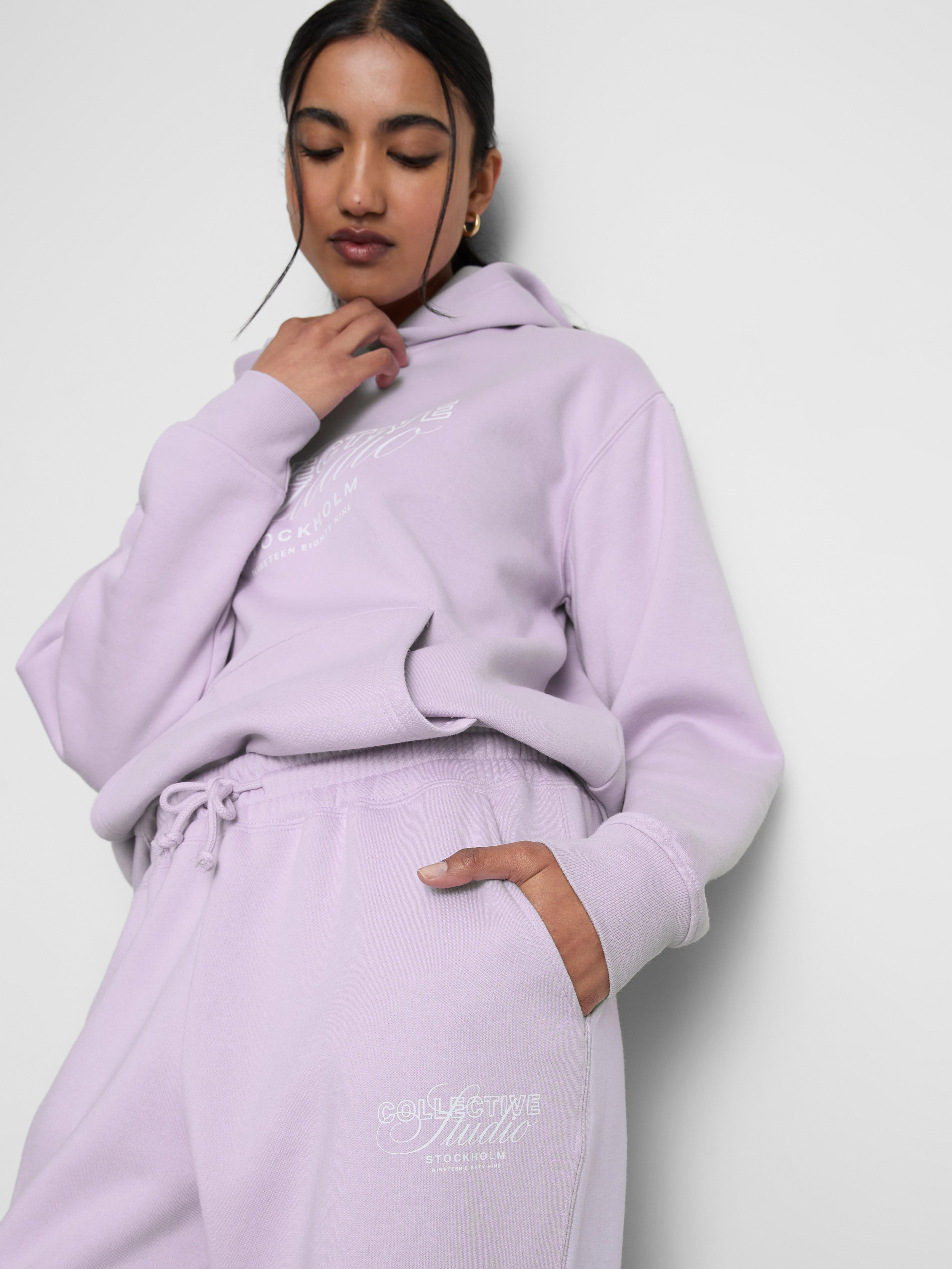 Women's Lilac Cotton Blend Printed Cuffed Joggers