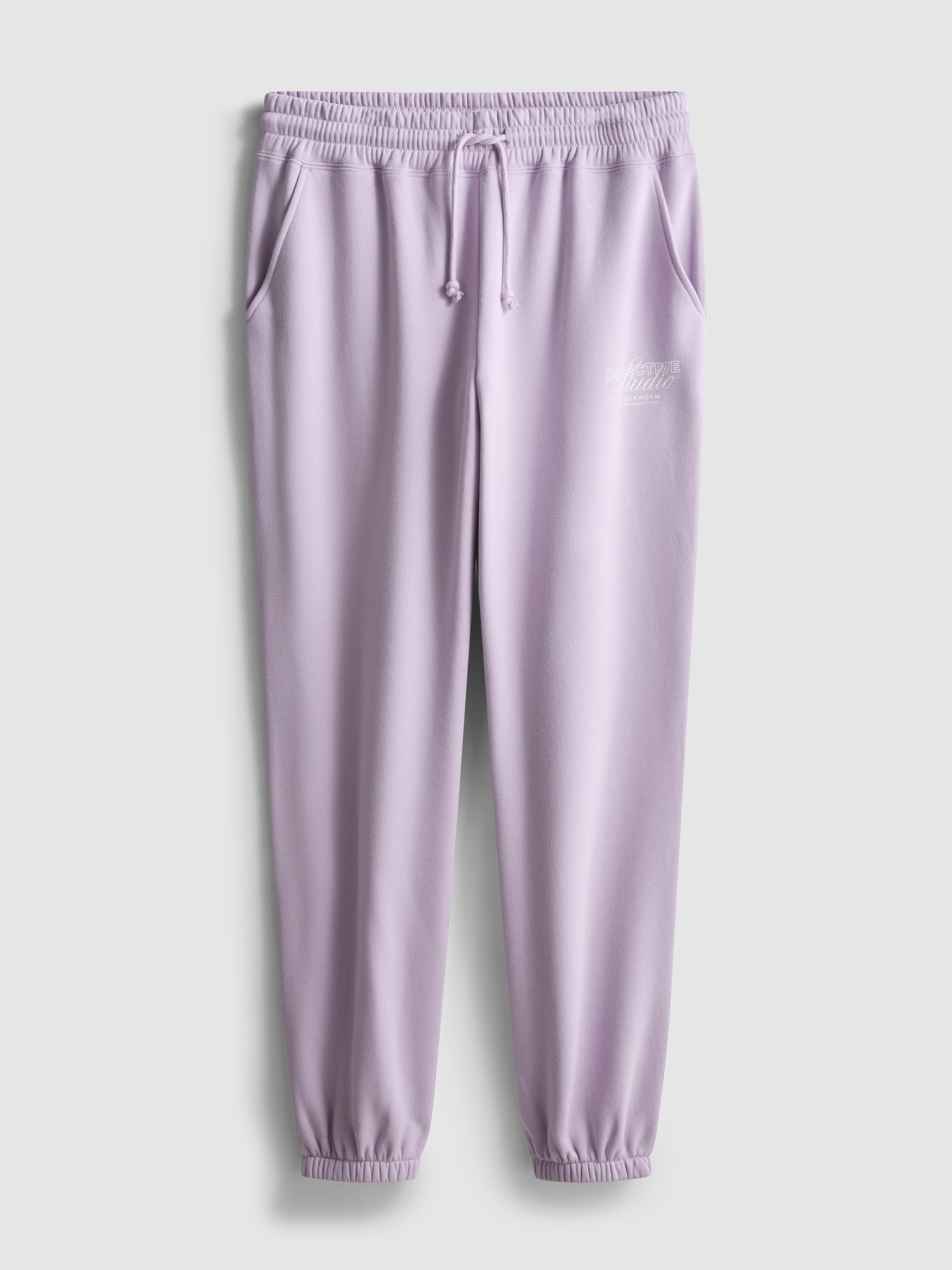 Women's Lilac Cotton Blend Printed Cuffed Joggers