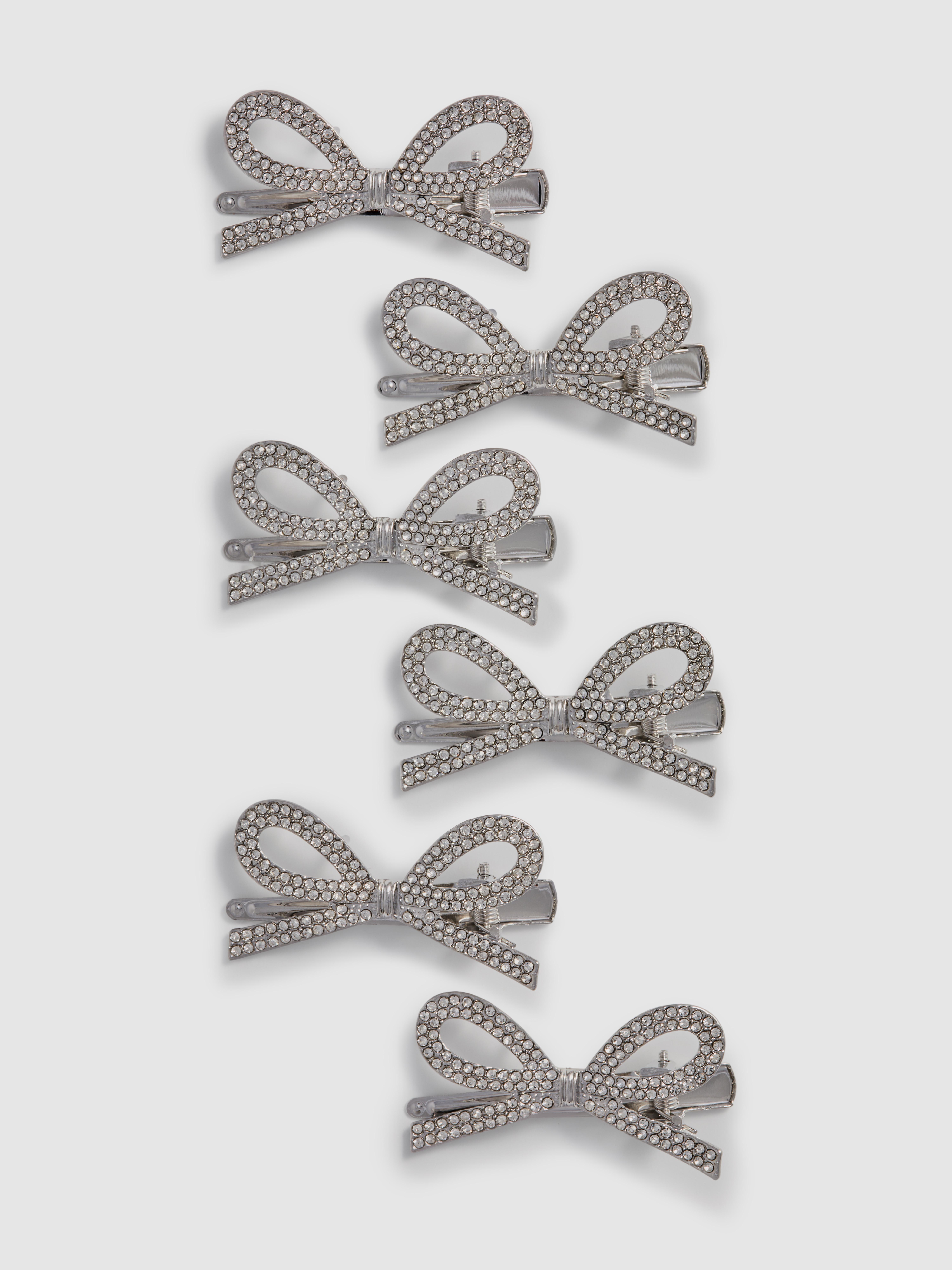 6pk Diamanté Bow Hair Clips