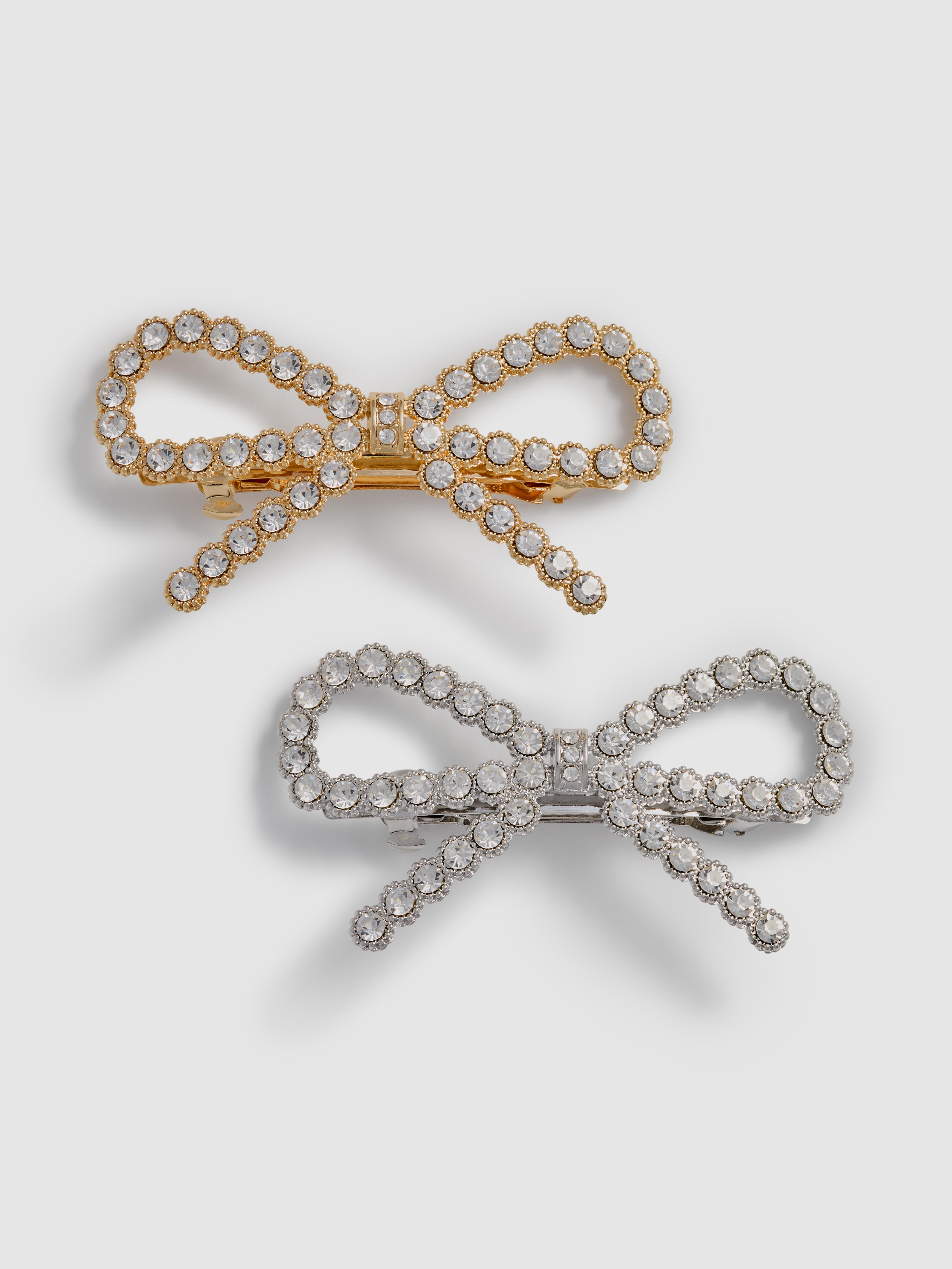 2pk Diamanté Bow Hair Clips