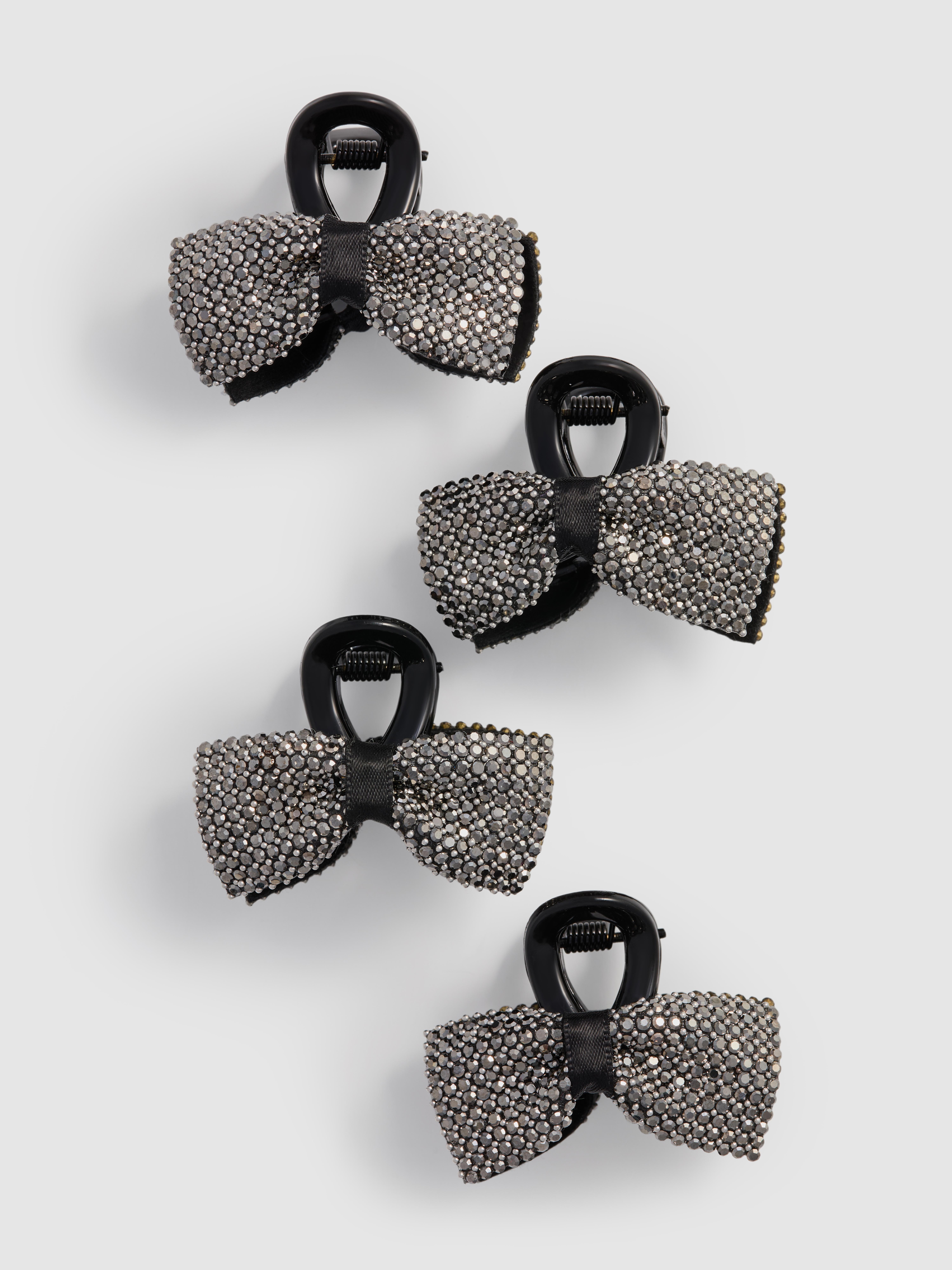 4pk Diamanté Bow Claw Clips