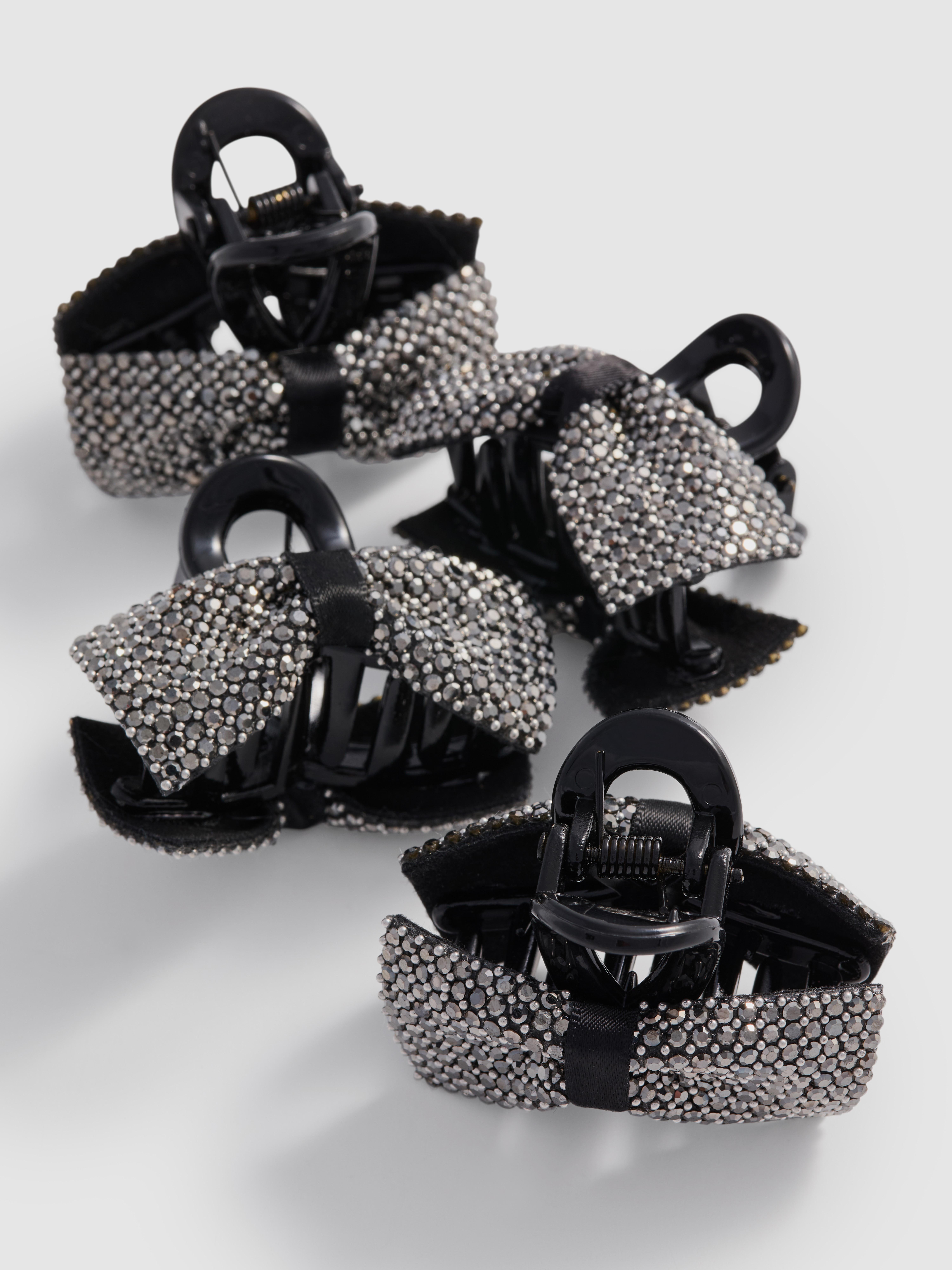4pk Rhinestone Bow Claw Clips