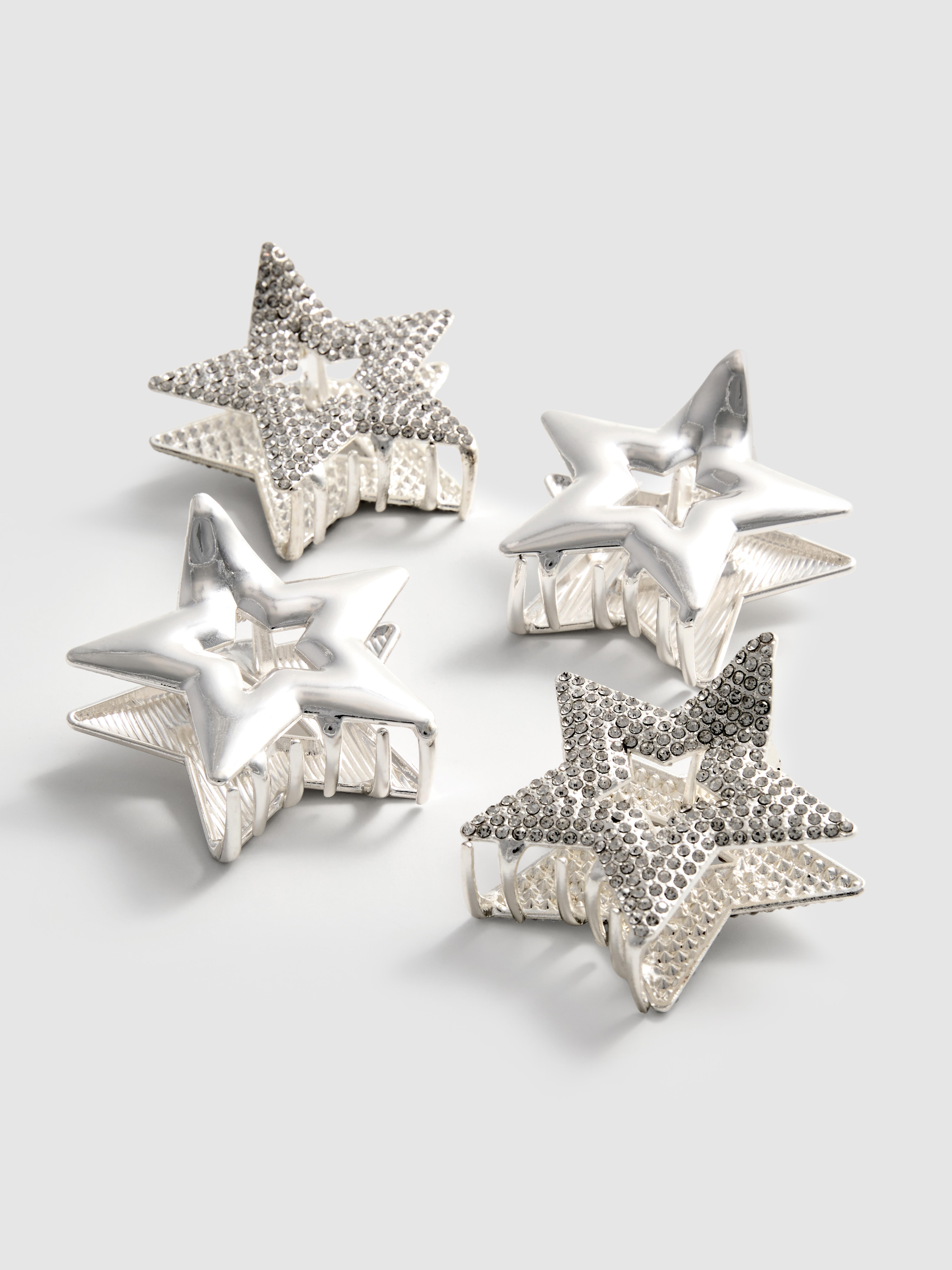 Women's Silver 4pk Star Claw Clips