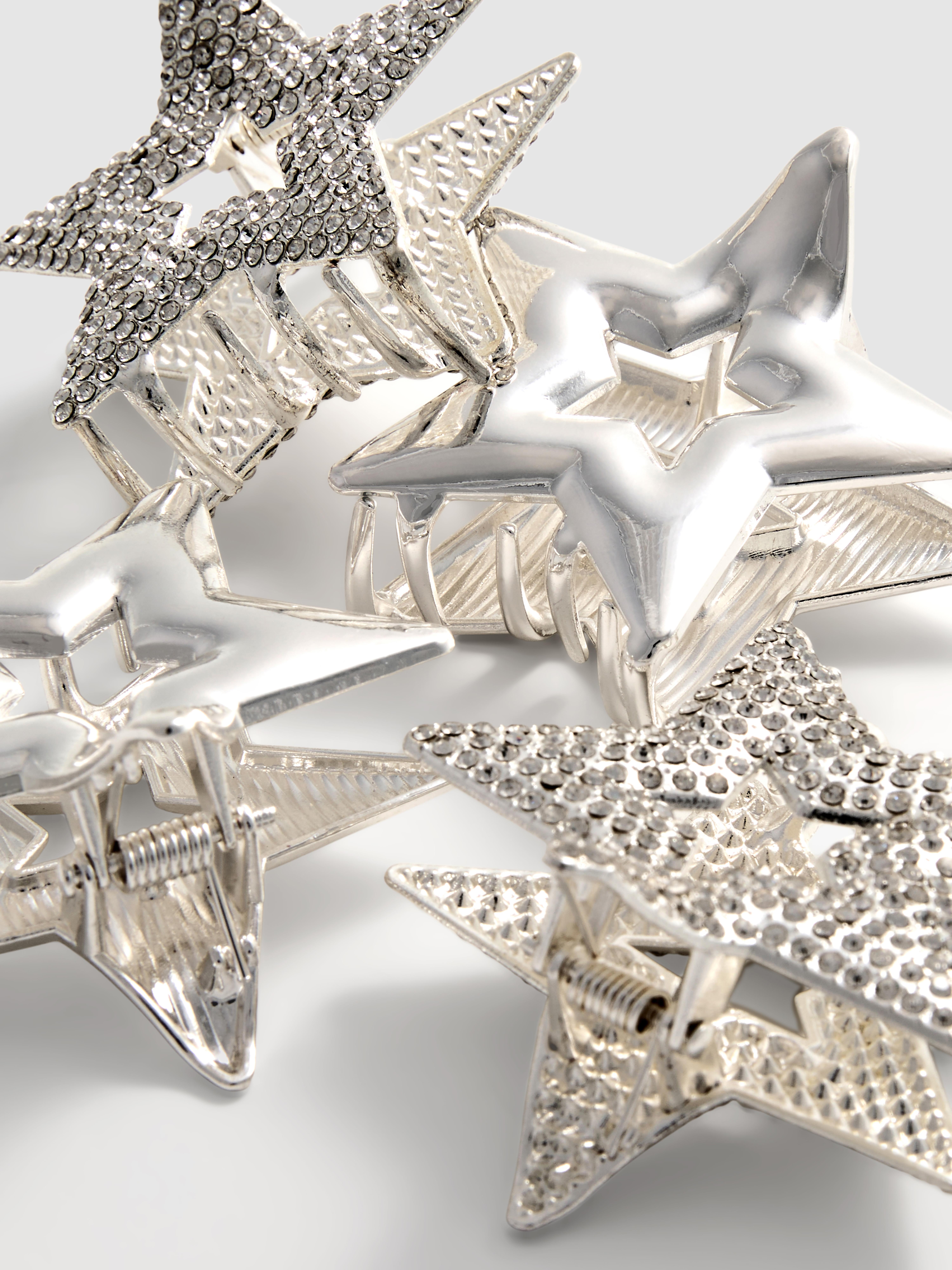 Women's Silver 4pk Star Claw Clips