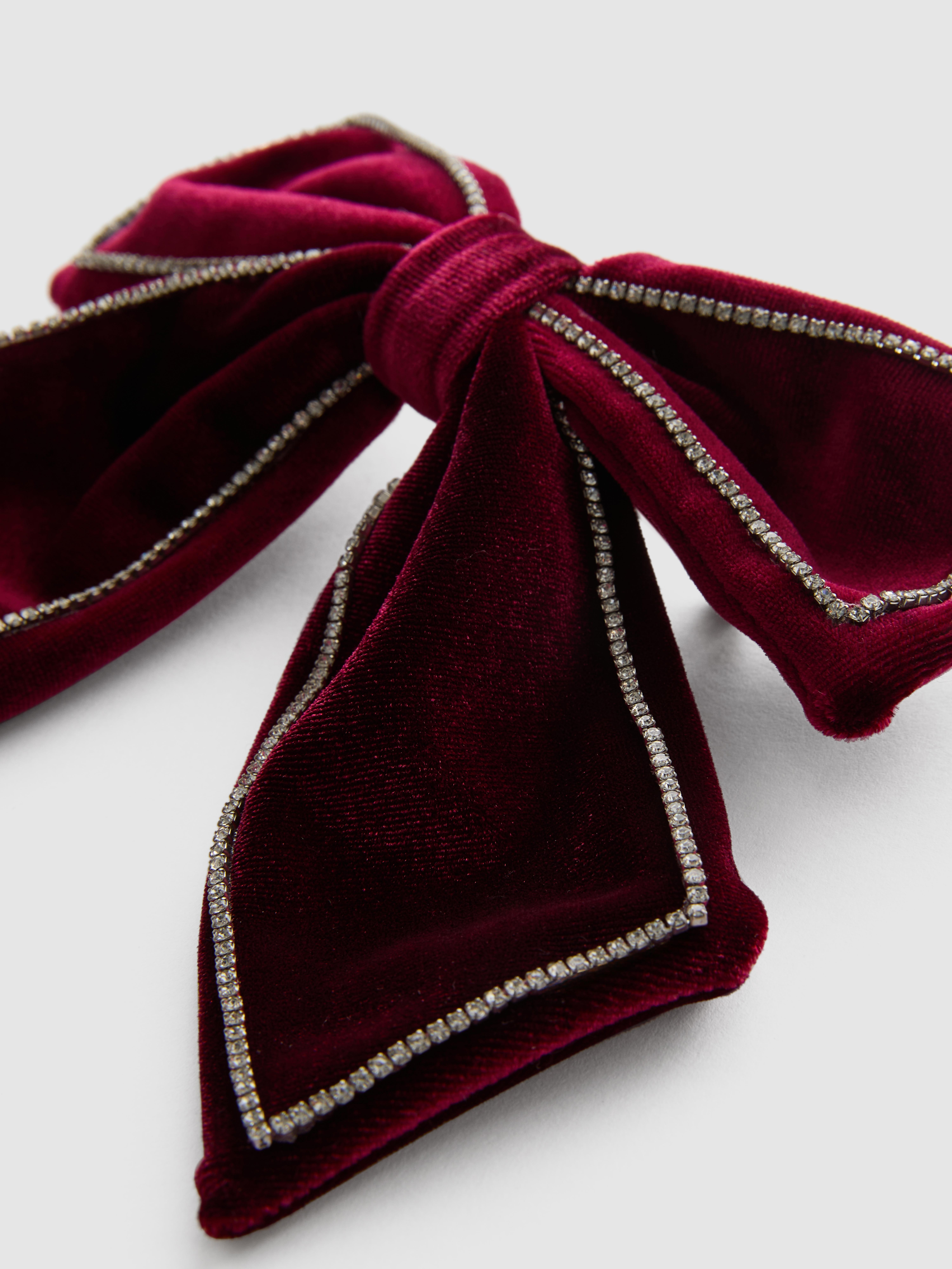 Rhinestone Trim Velvet Bow Hair Clip