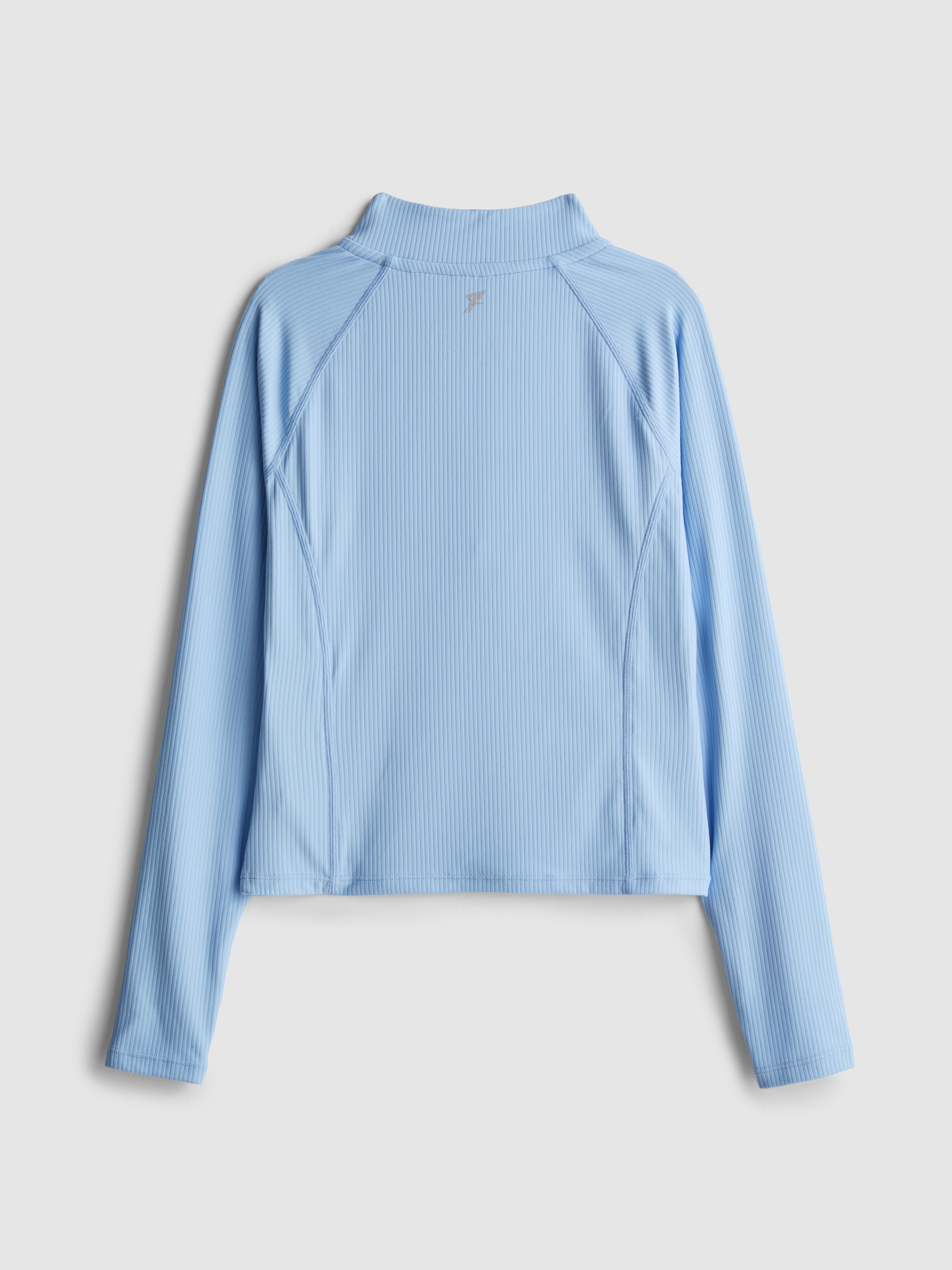 Girls Light Blue Ribbed Active Half-Zip Sweatshirt