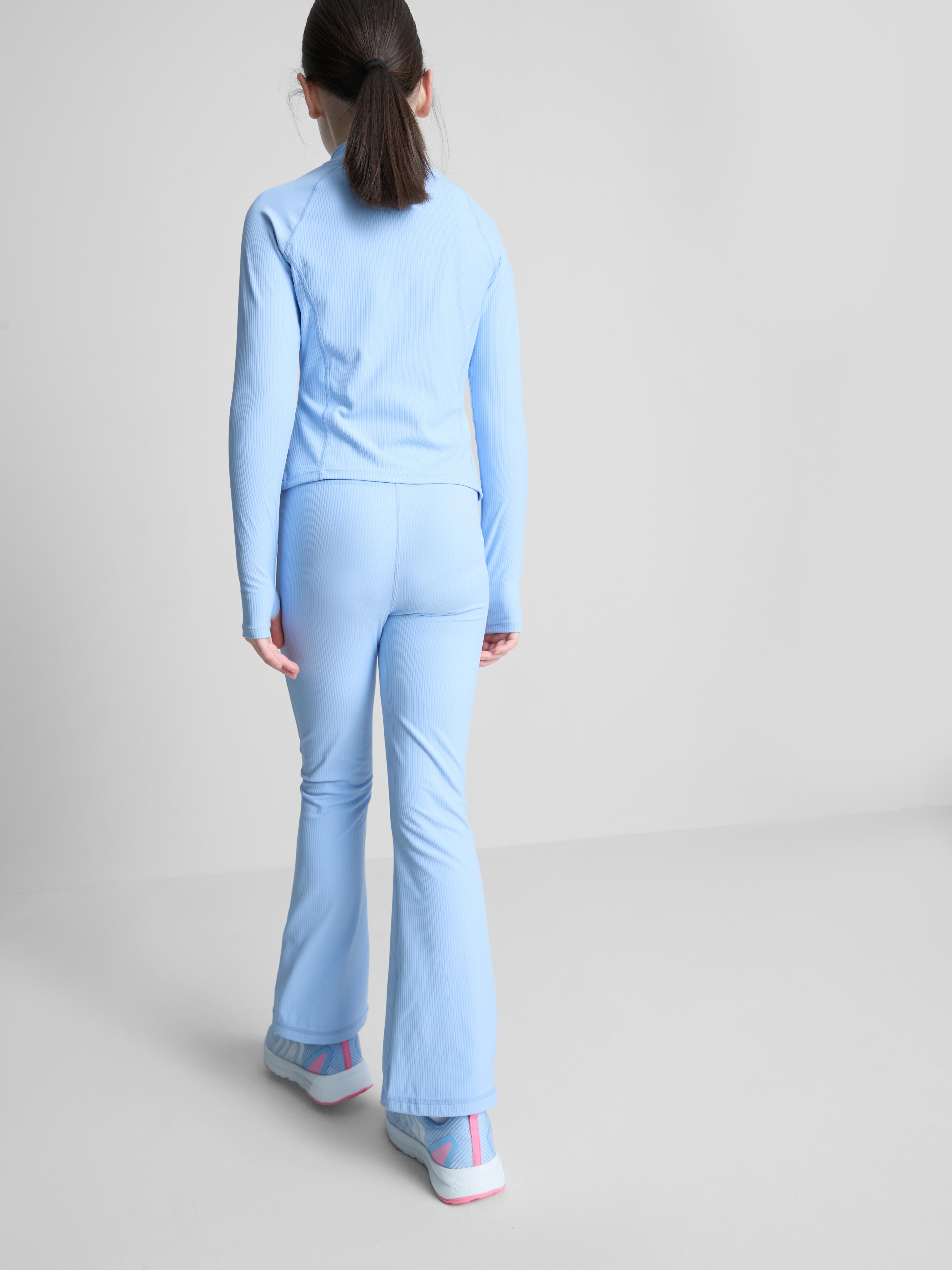 Girls Light Blue Ribbed Active Flare Leggings