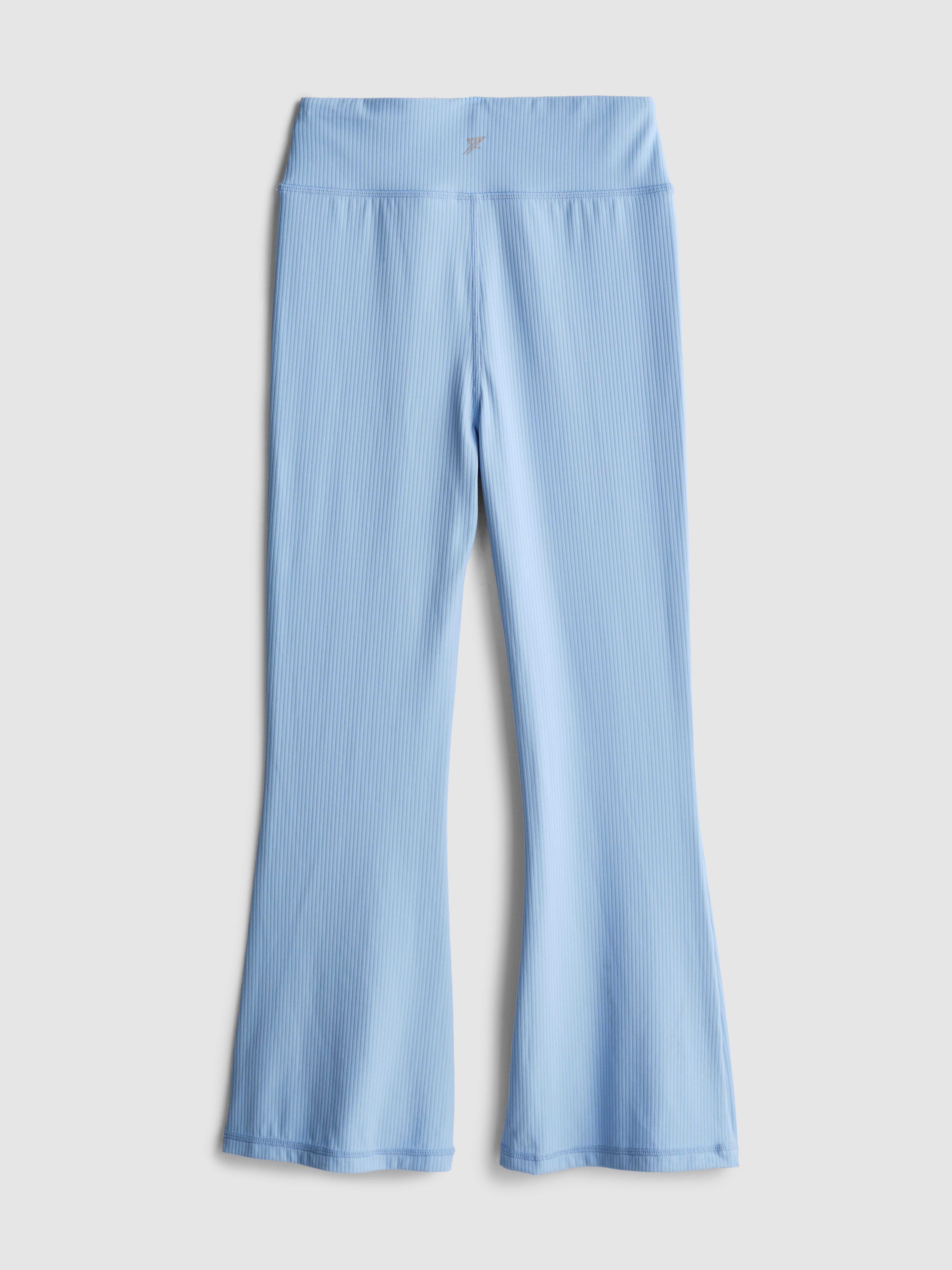 Girls Light Blue Ribbed Active Flare Leggings