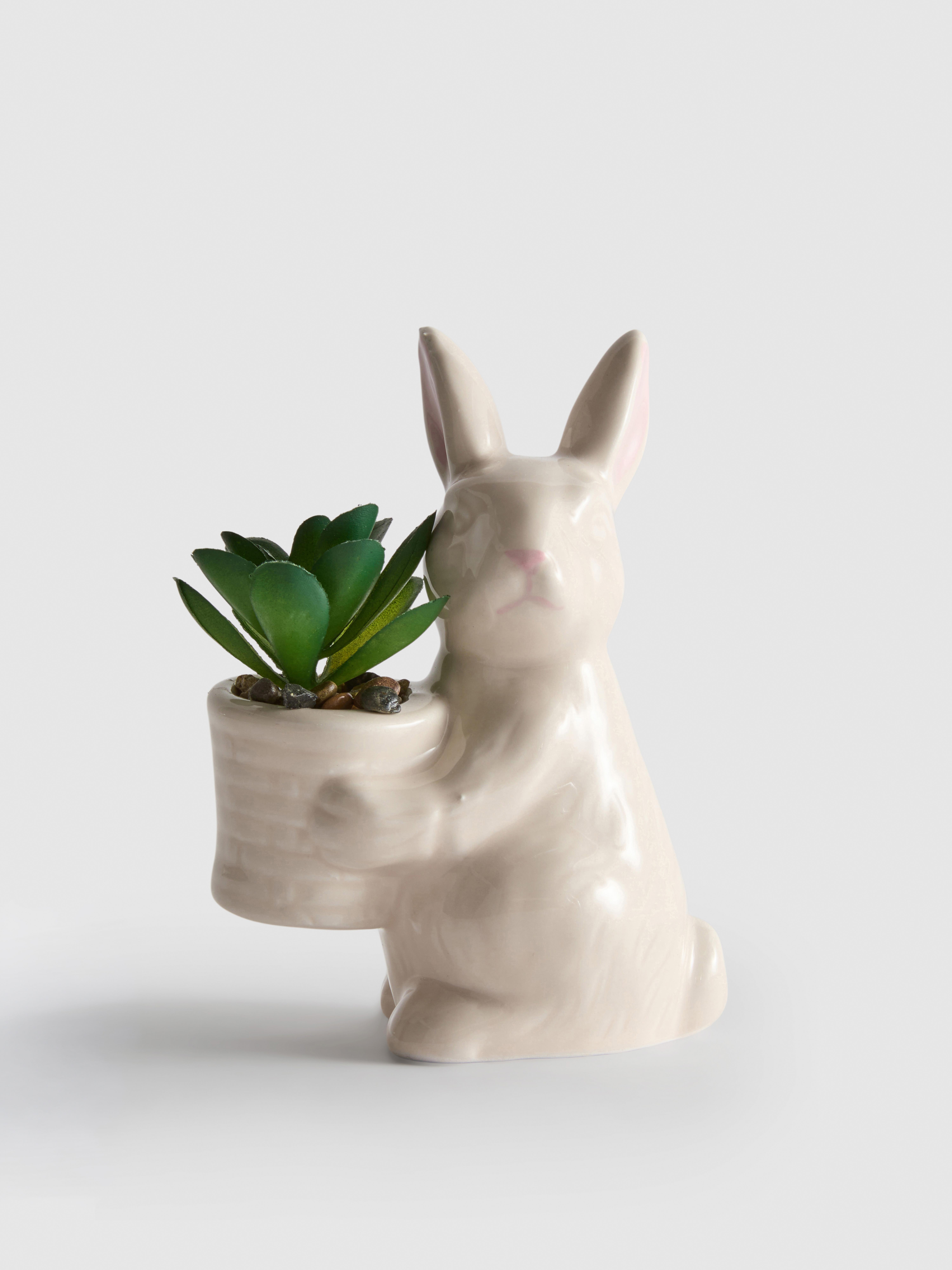 Faux Succulent In Easter Bunny Novelty Pot