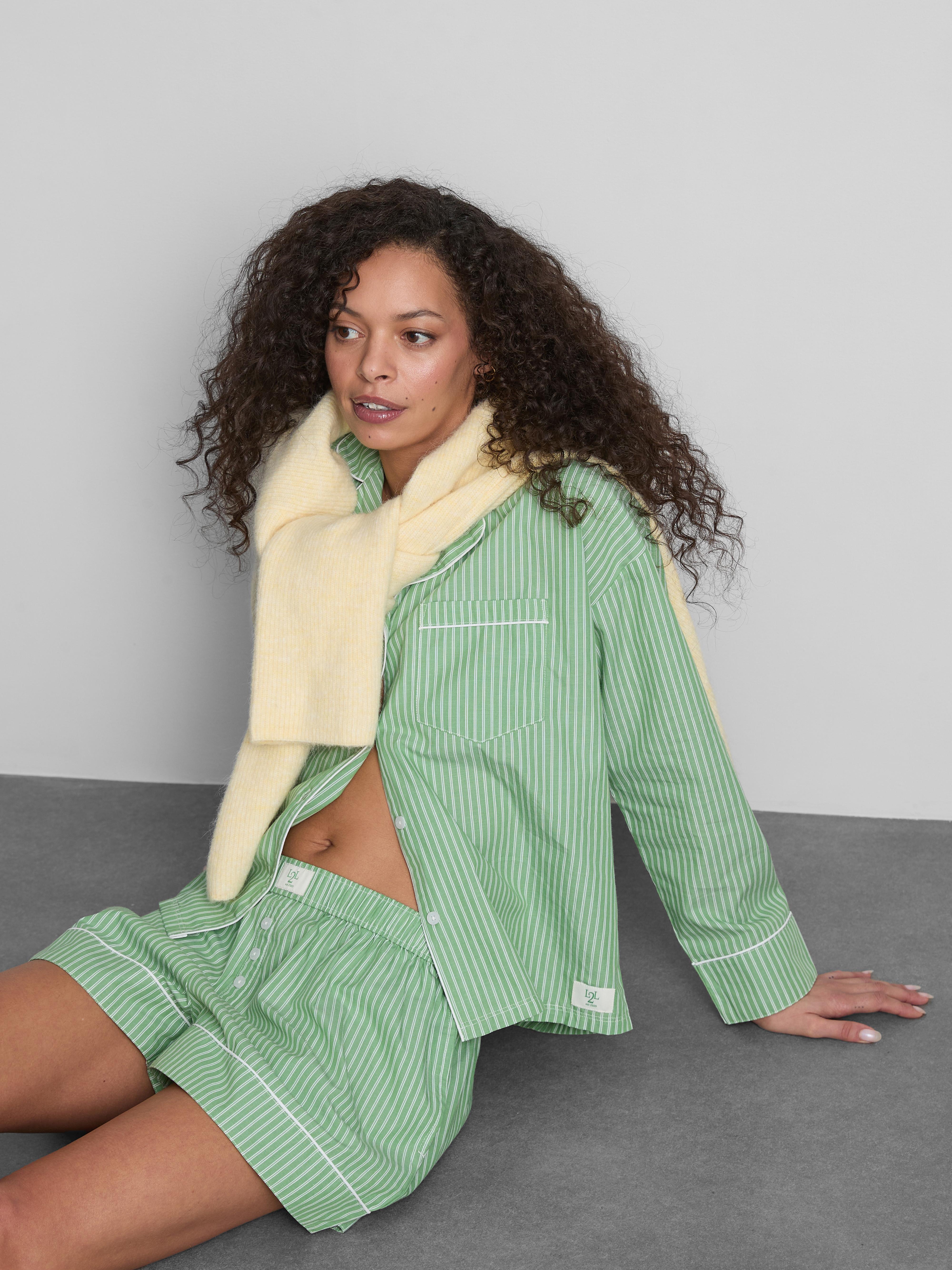 Women's Light Green Love To Lounge Stripe Pajama Shirt