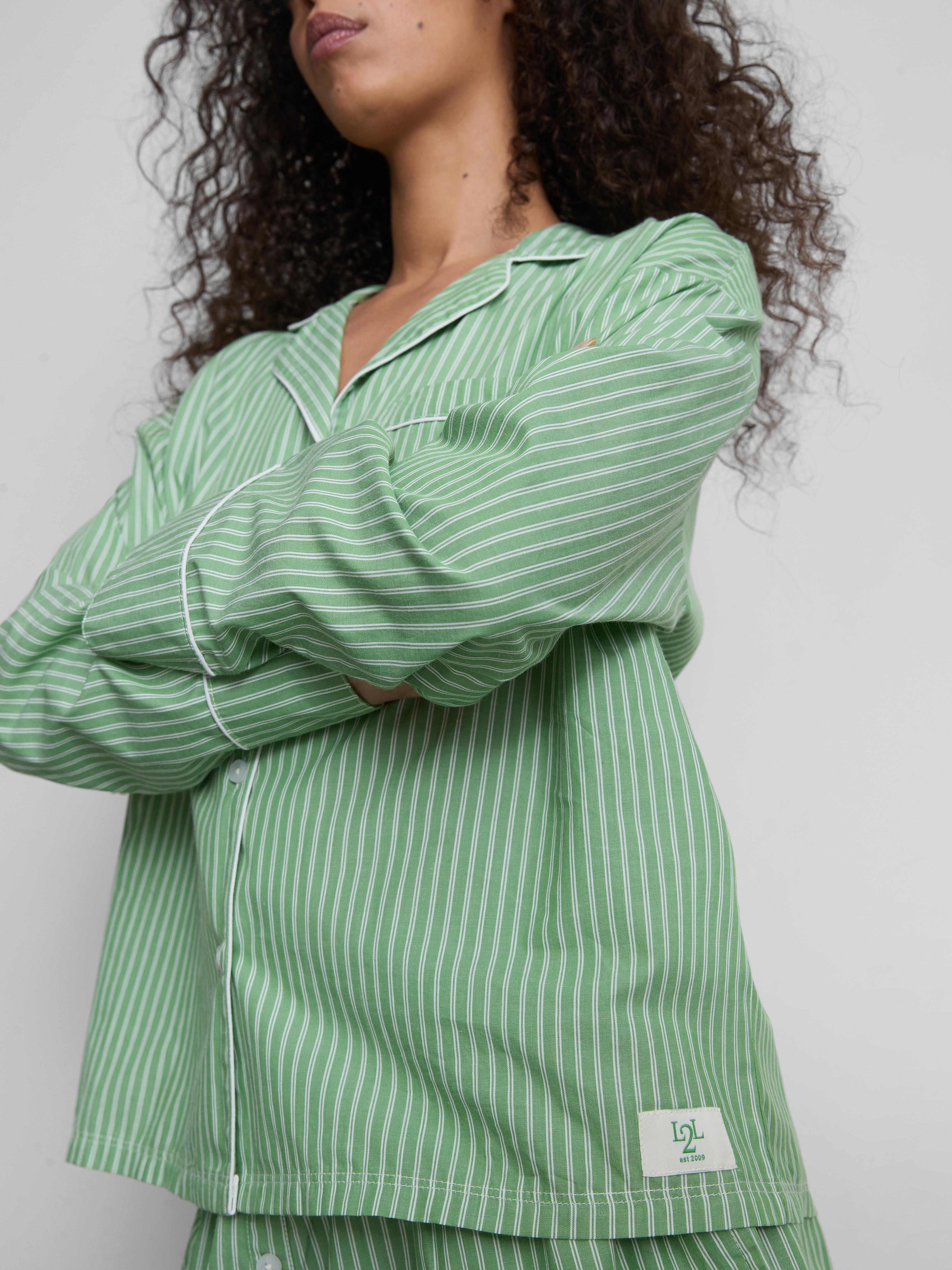 Women's Light Green Love To Lounge Stripe Pajama Shirt