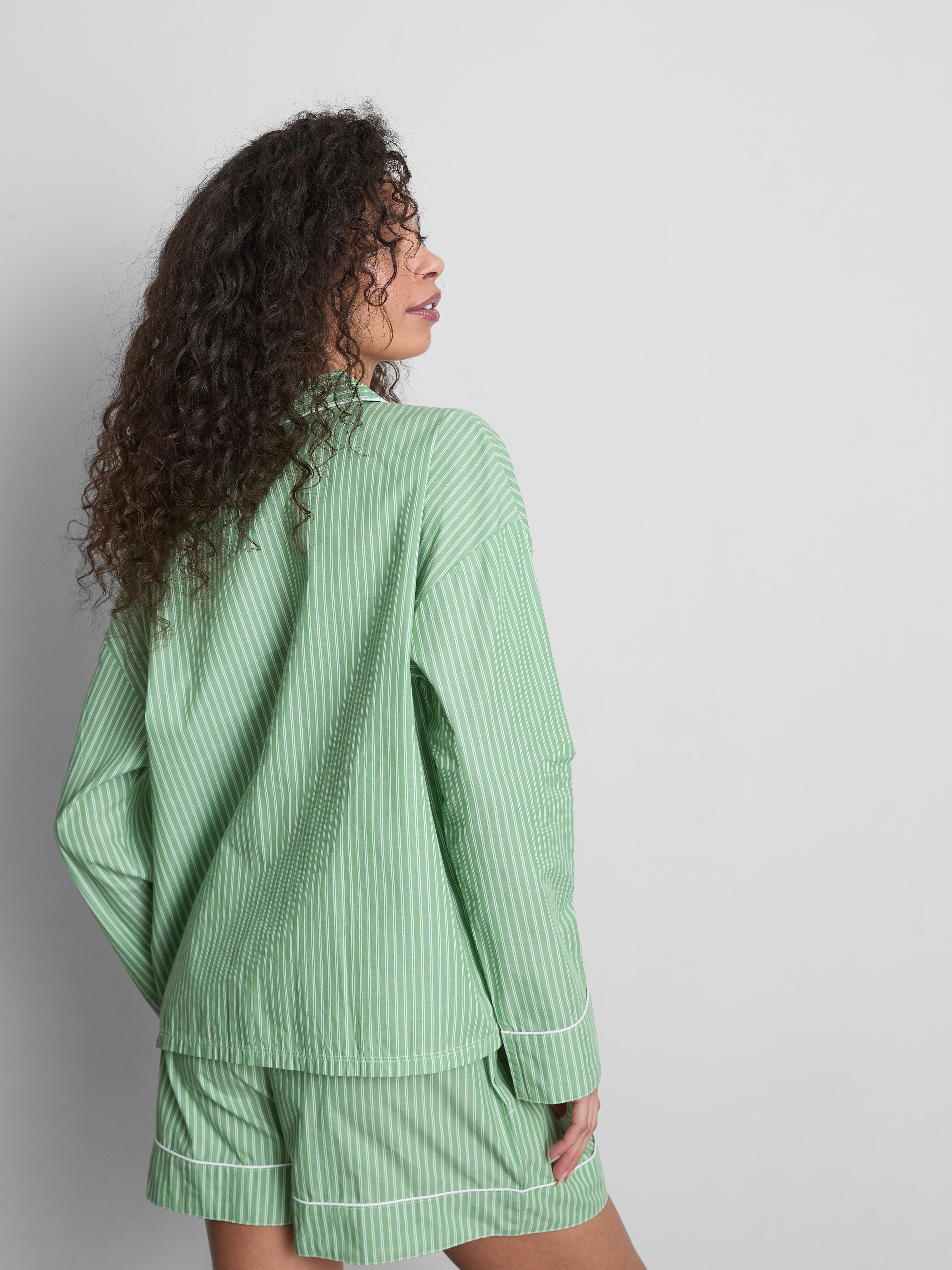 Women's Light Green Love To Lounge Stripe Pajama Shirt