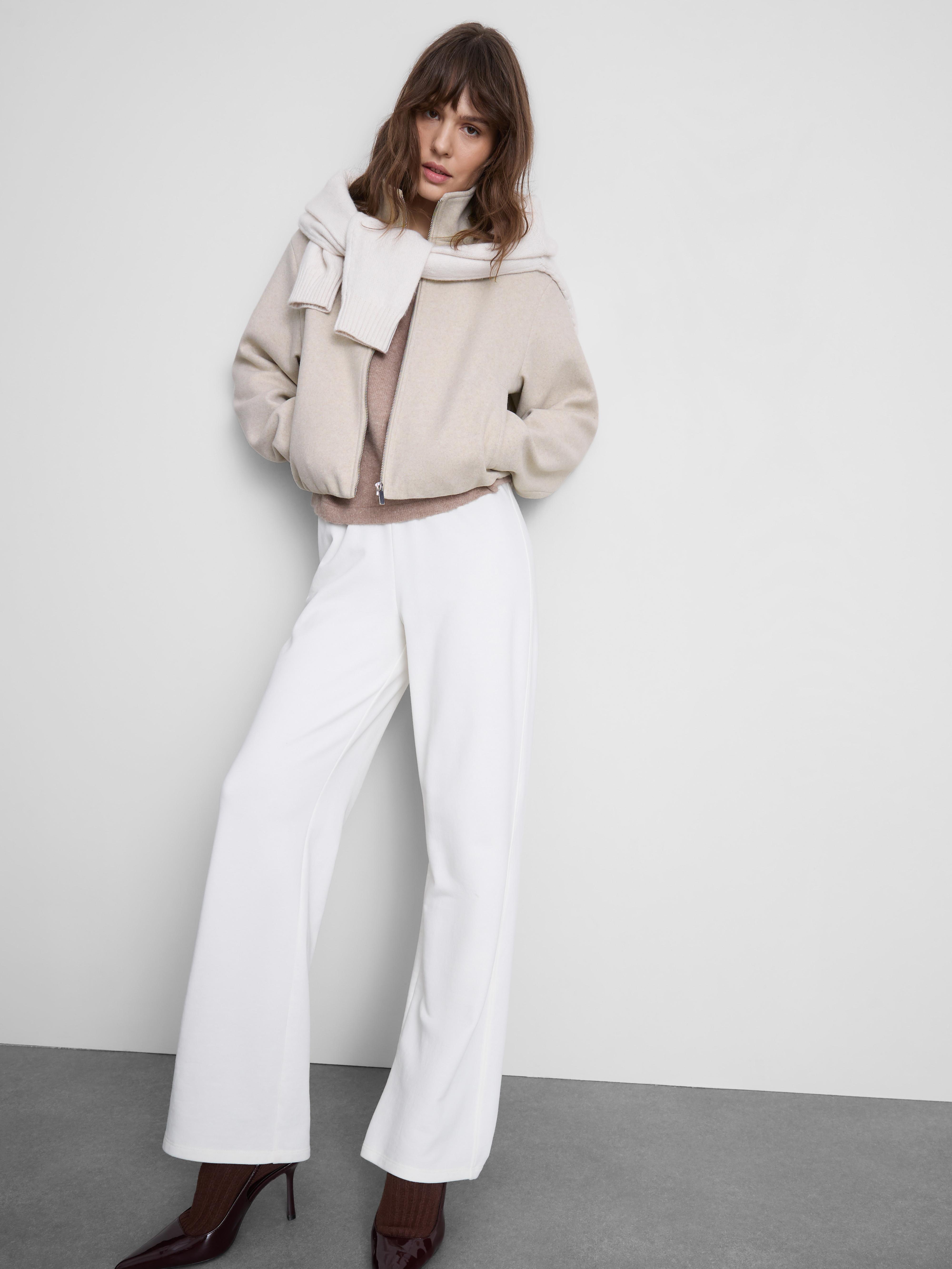 Women's Oatmeal Brushed Funnel-Neck Zip-Up Jacket