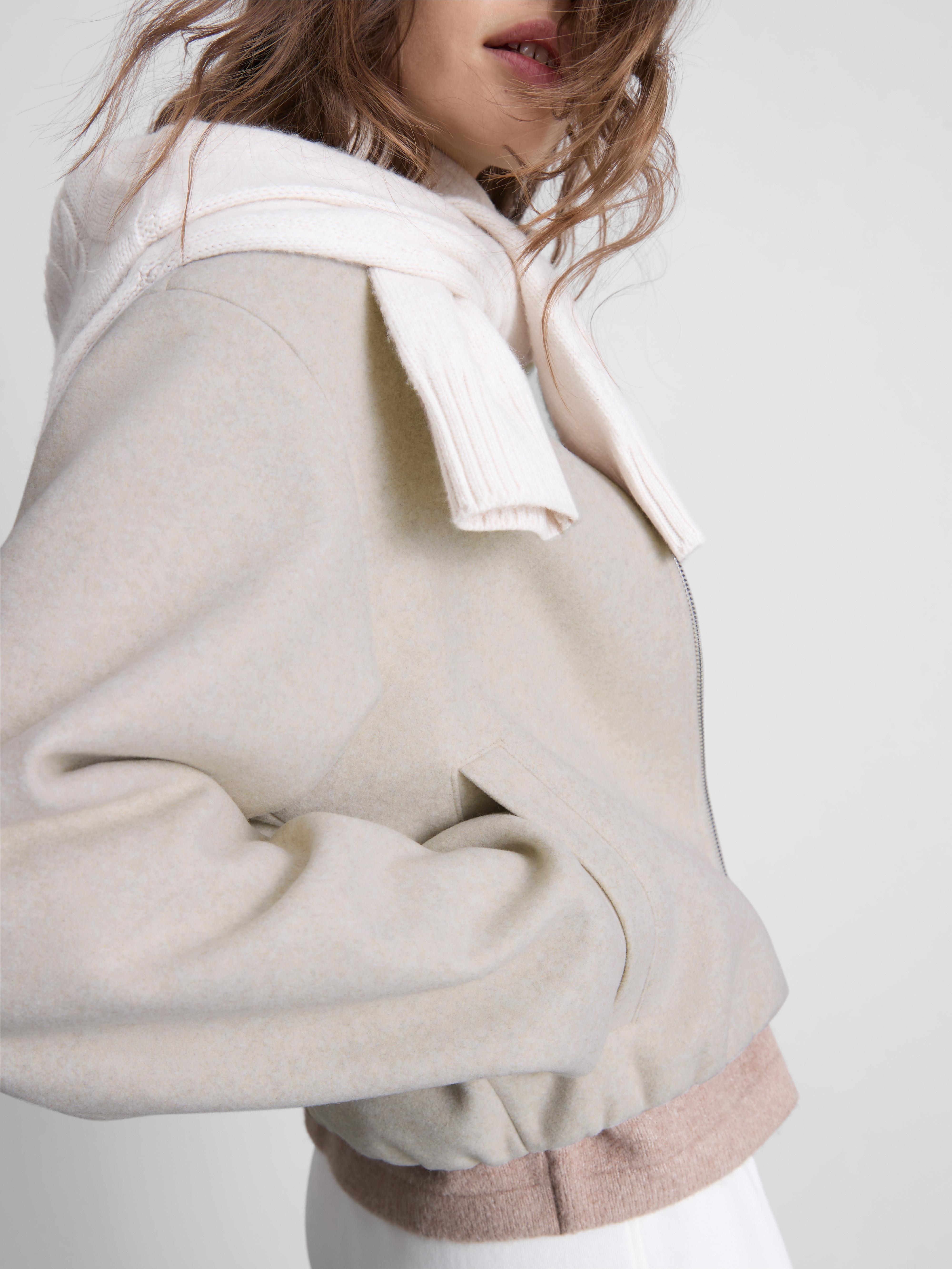 Women's Oatmeal Brushed Funnel-Neck Zip-Up Jacket
