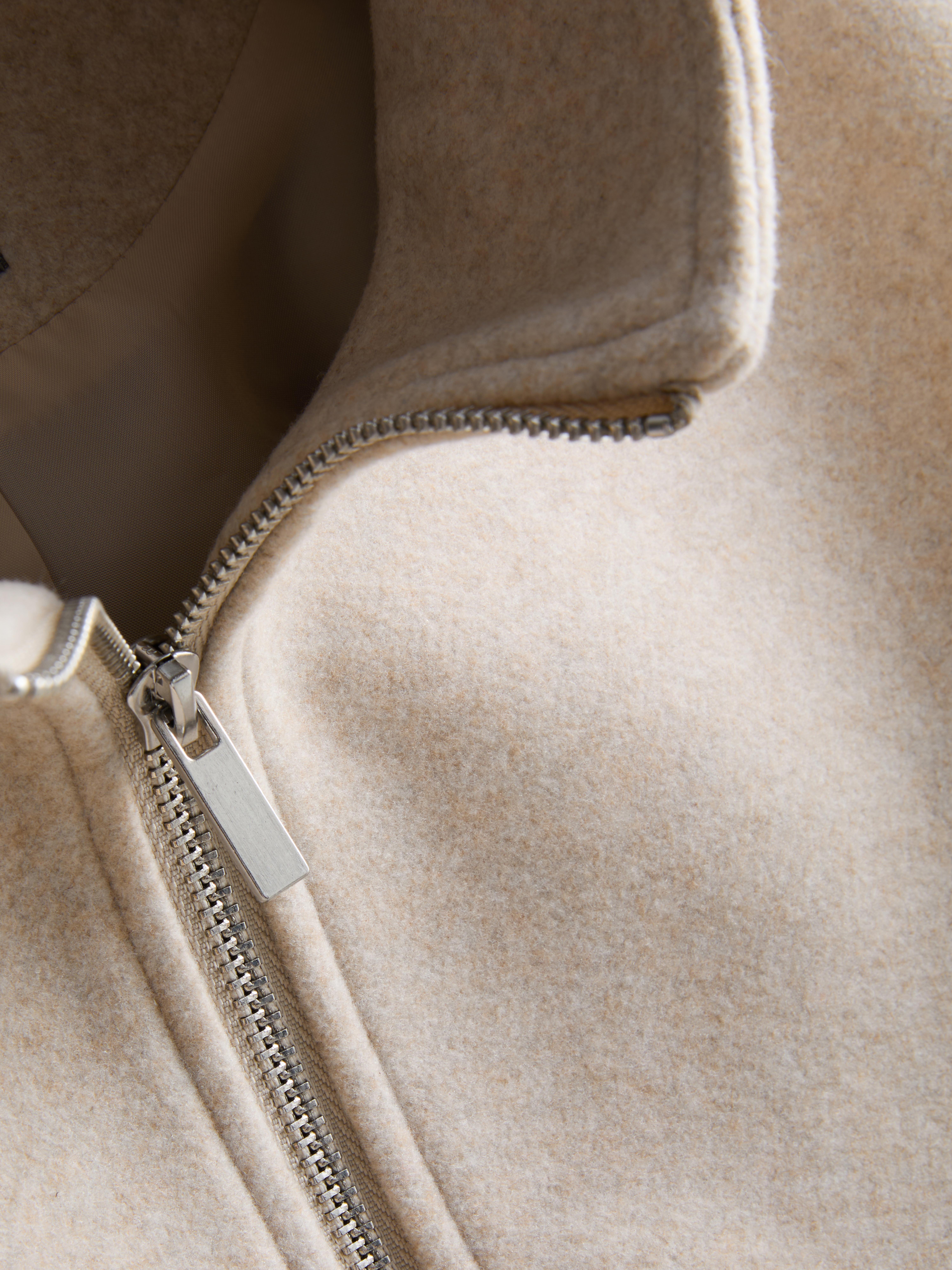 Women's Oatmeal Brushed Funnel-Neck Zip-Up Jacket
