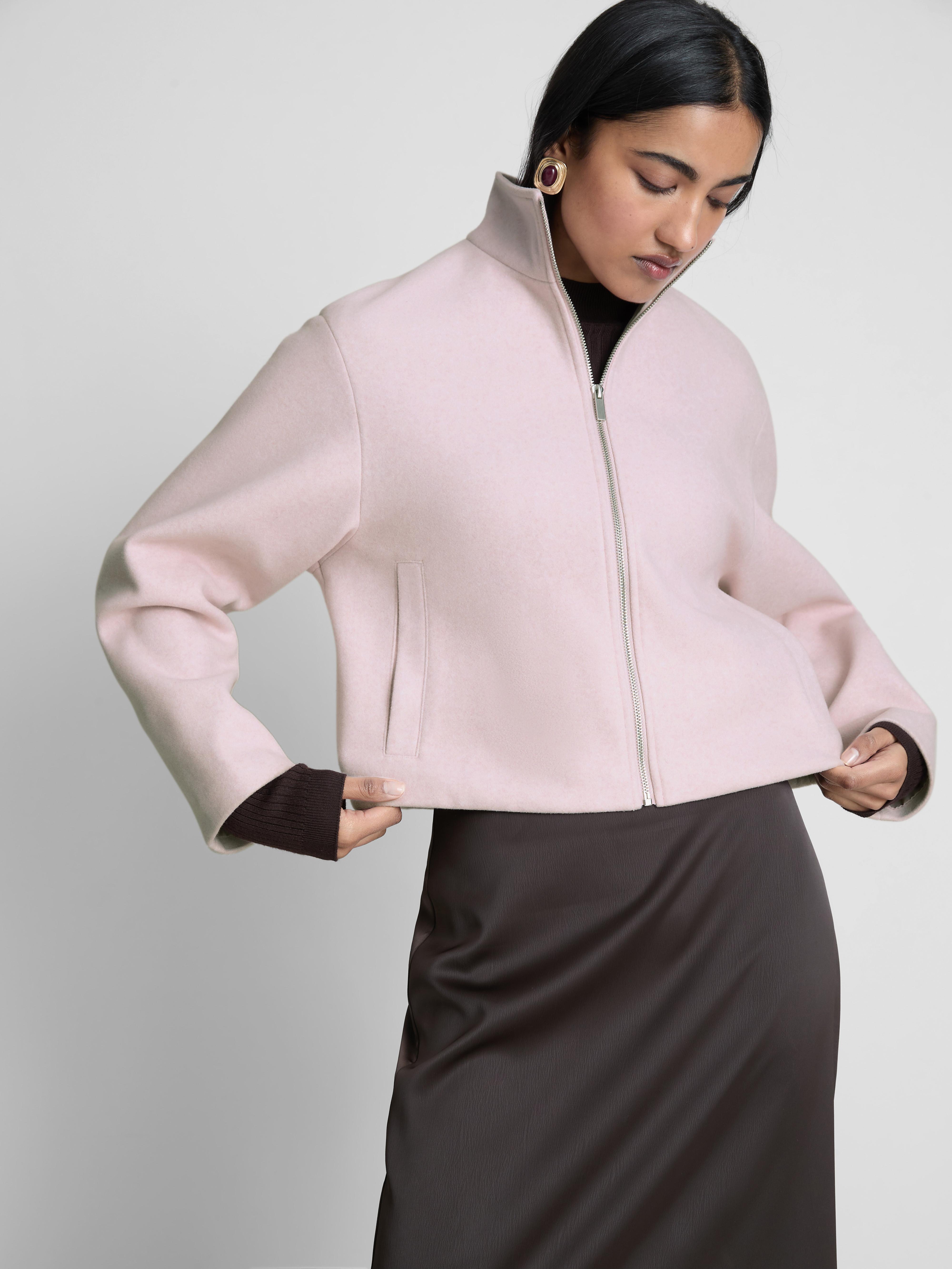Women's Pink Brushed Funnel-Neck Zip-Up Jacket