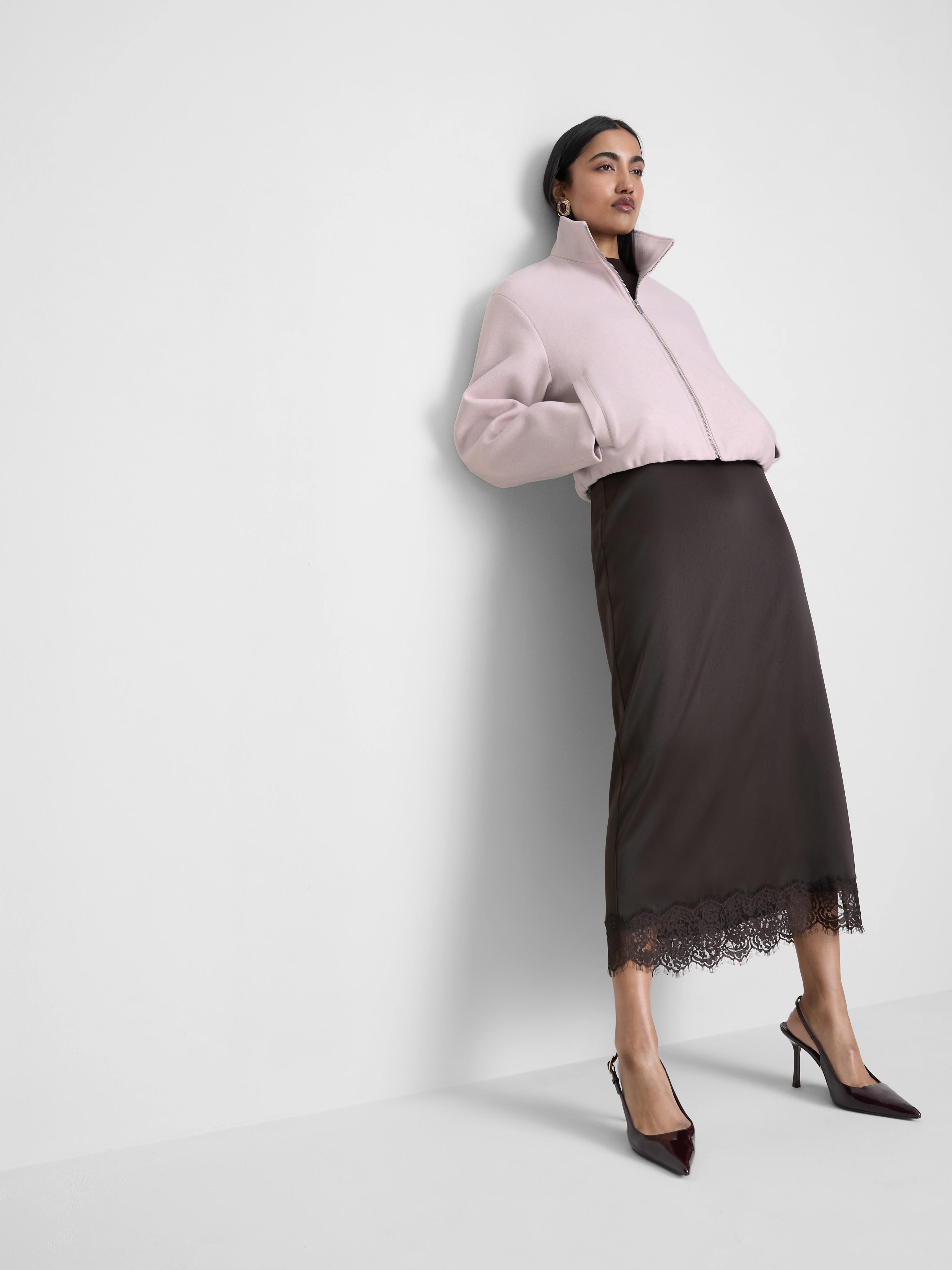 Women's Pink Brushed Funnel-Neck Zip-Up Jacket