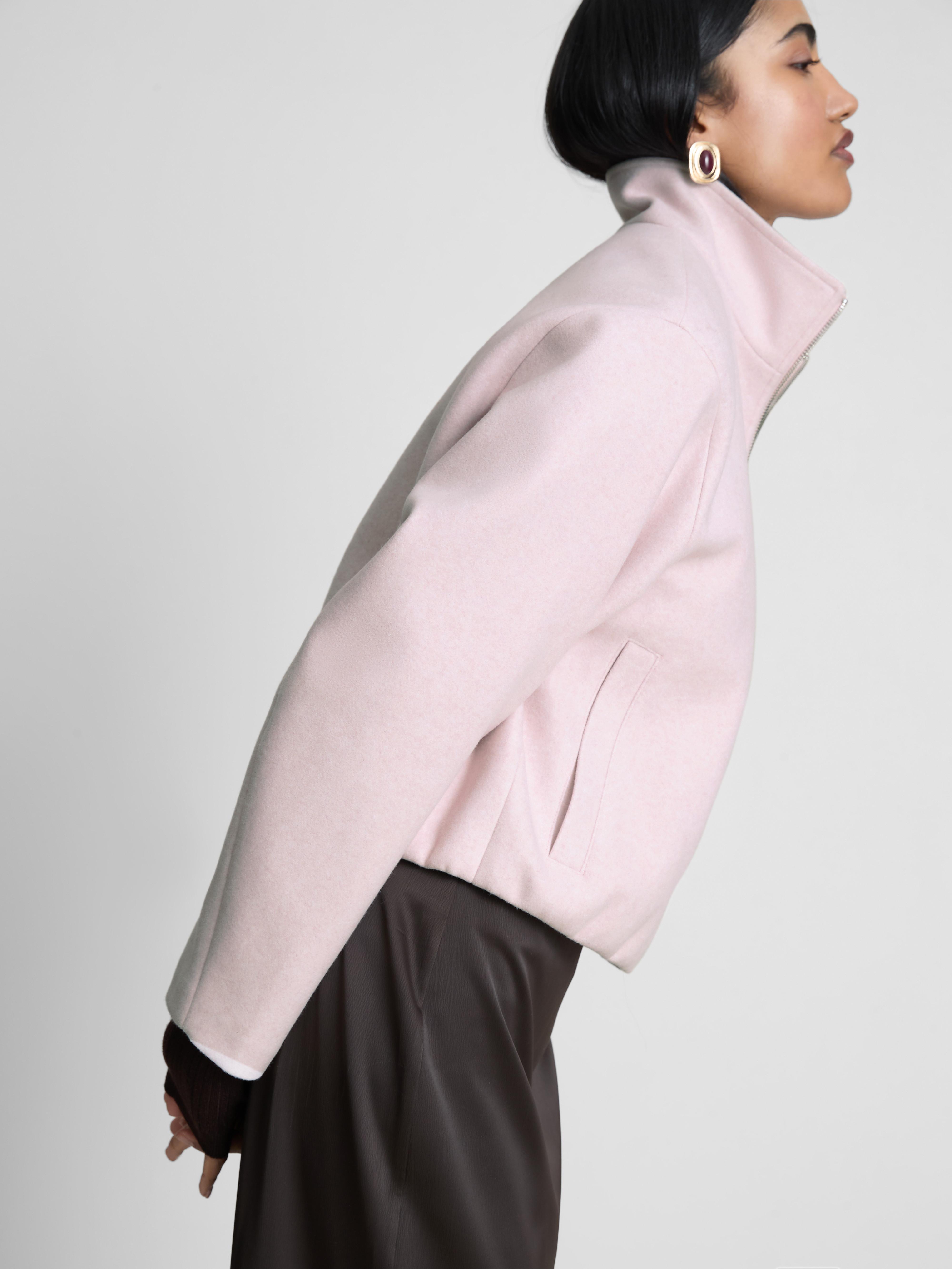 Women's Pink Brushed Funnel-Neck Zip-Up Jacket