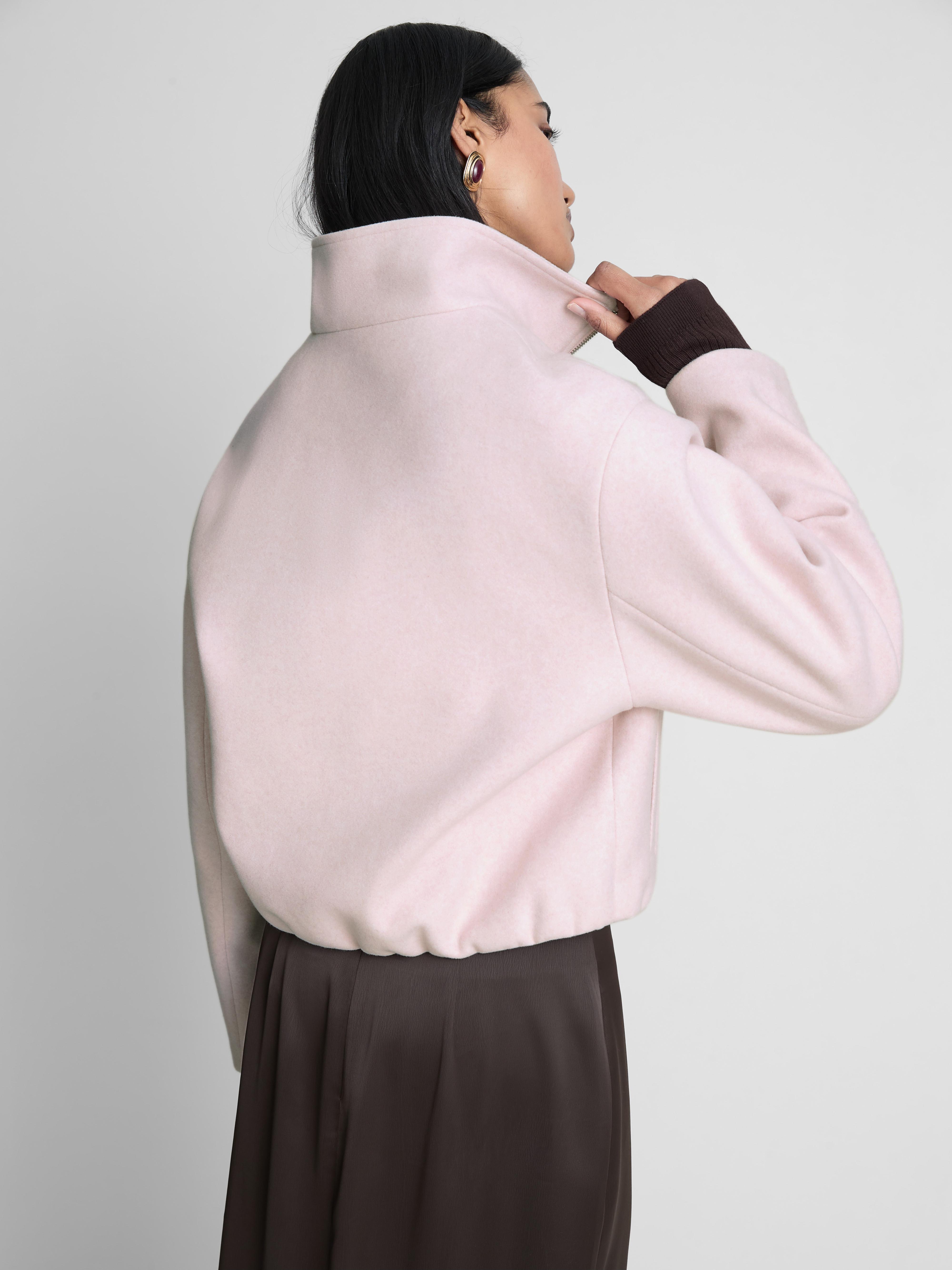 Women's Pink Brushed Funnel-Neck Zip-Up Jacket