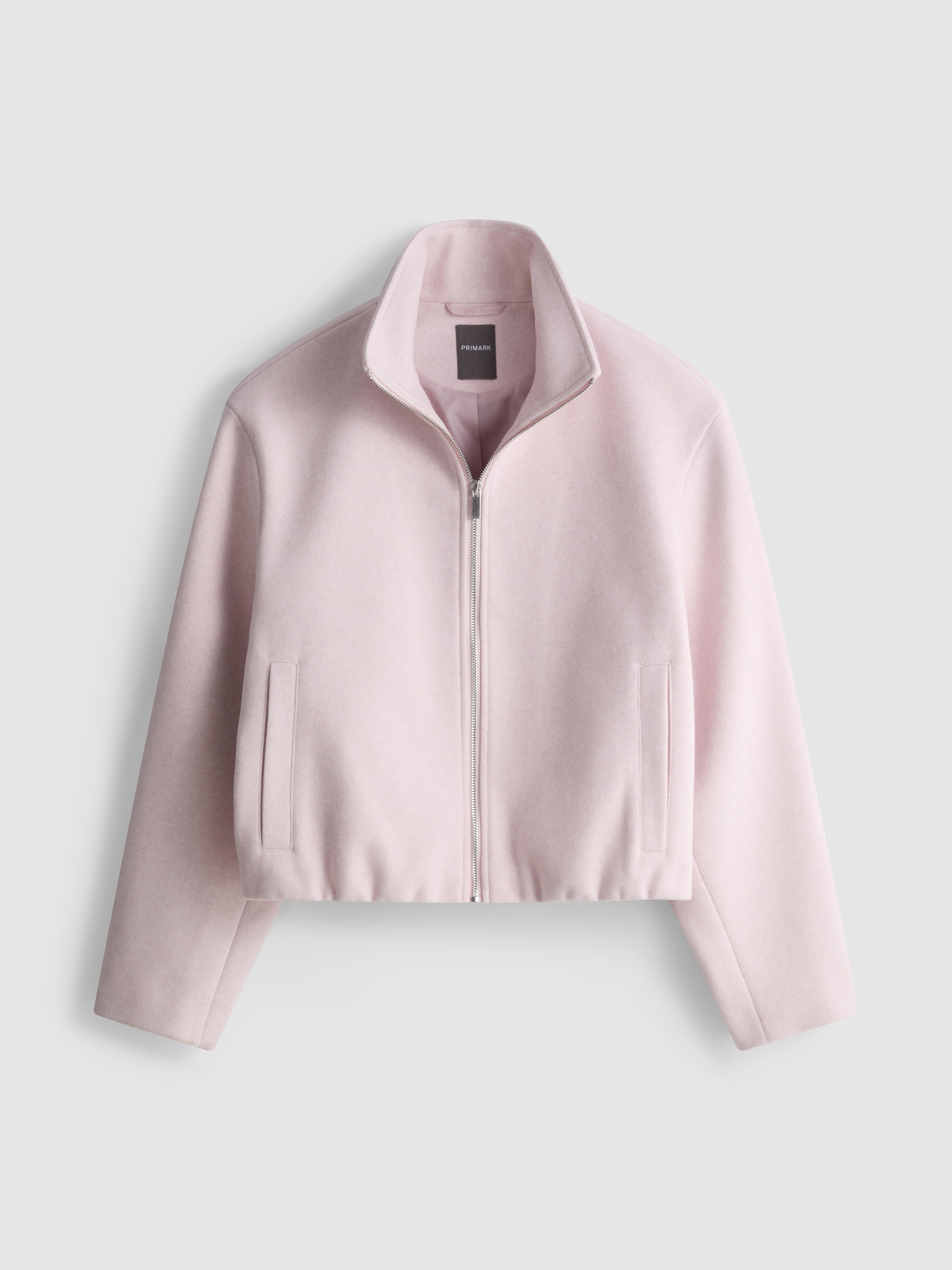 Women's Pink Brushed Funnel-Neck Zip-Up Jacket