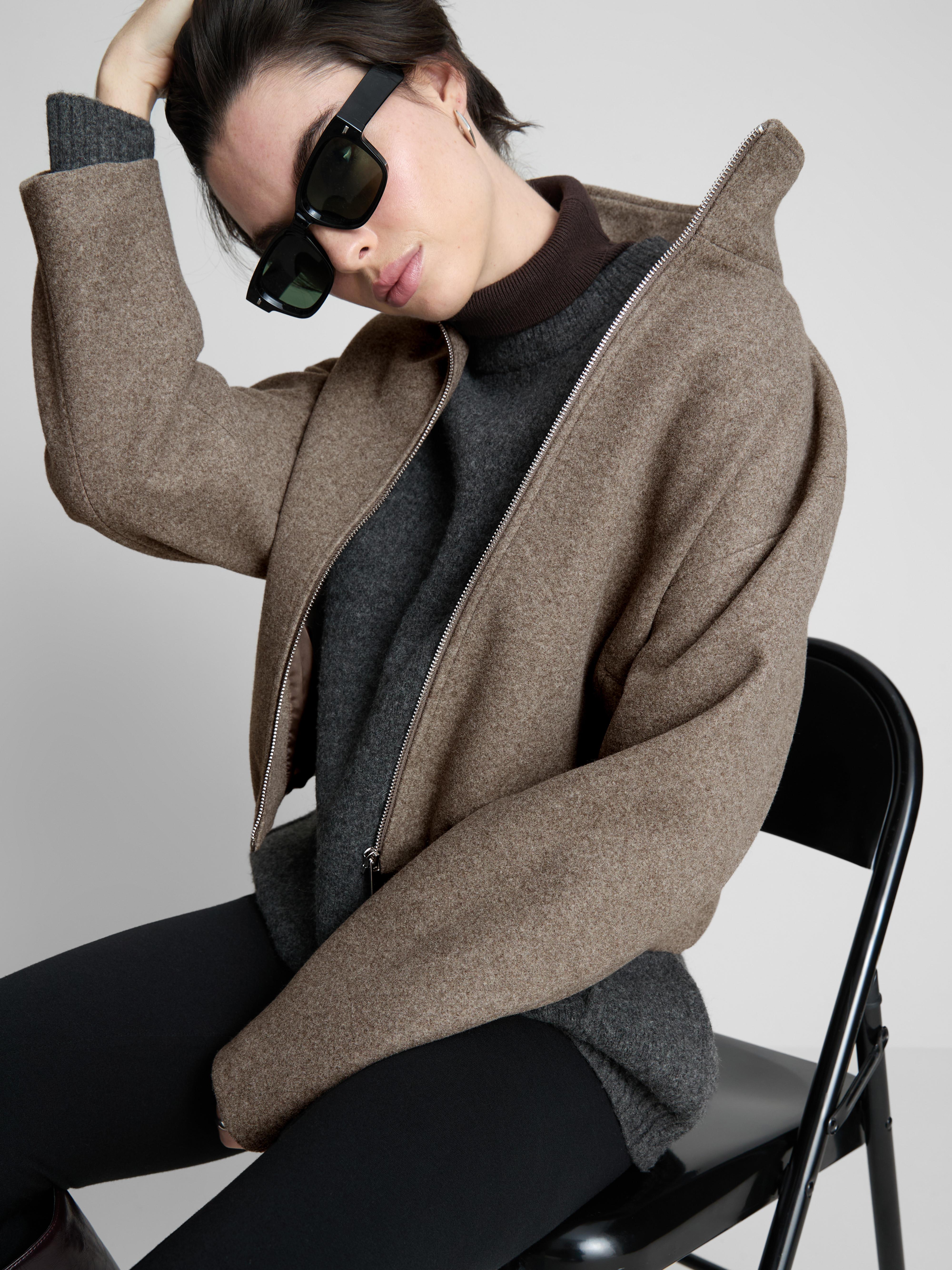 Brushed Funnel Neck Zip-Up Jacket