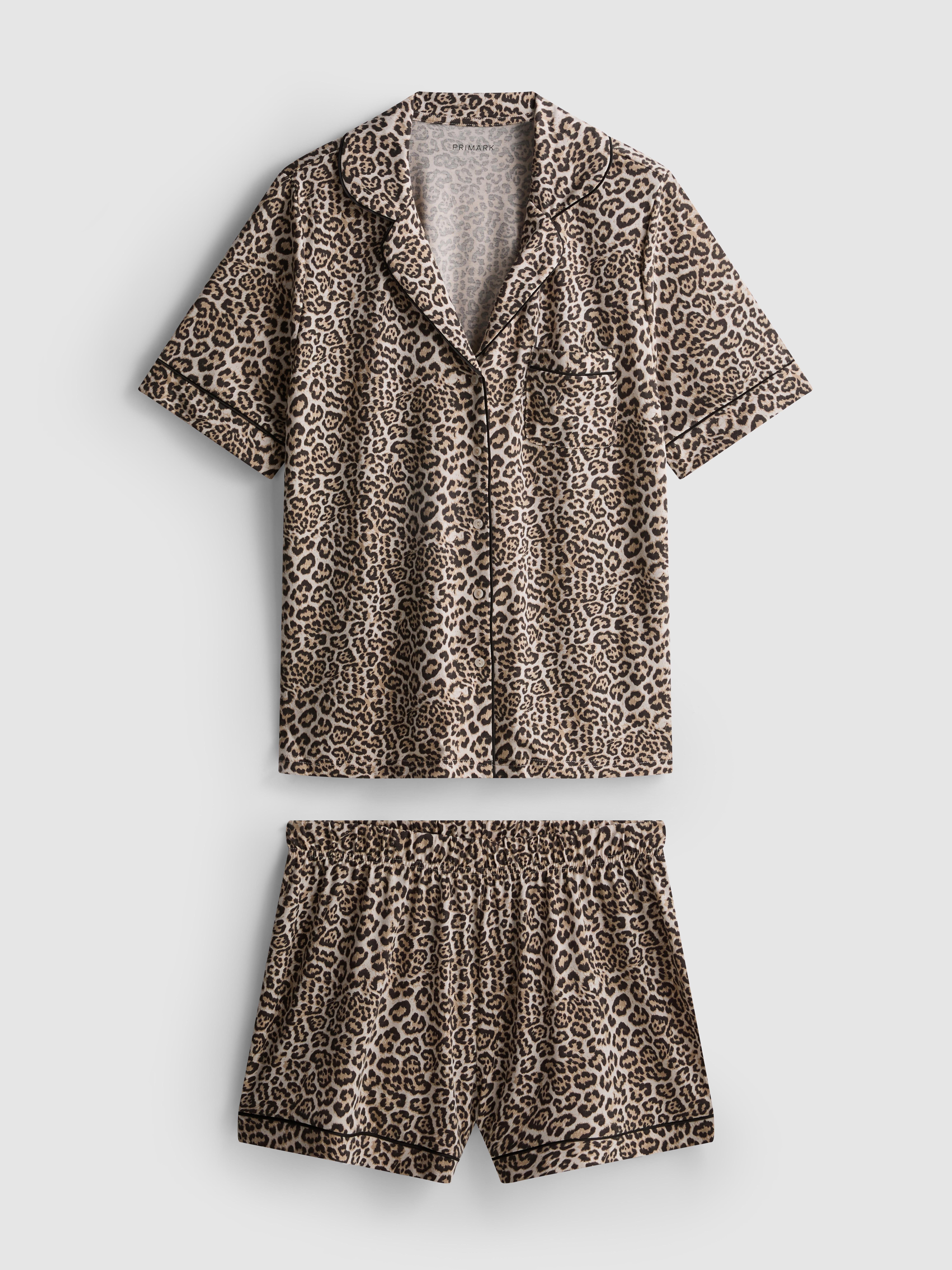 Women's Light Brown Printed Shorty Boyfriend Pajamas