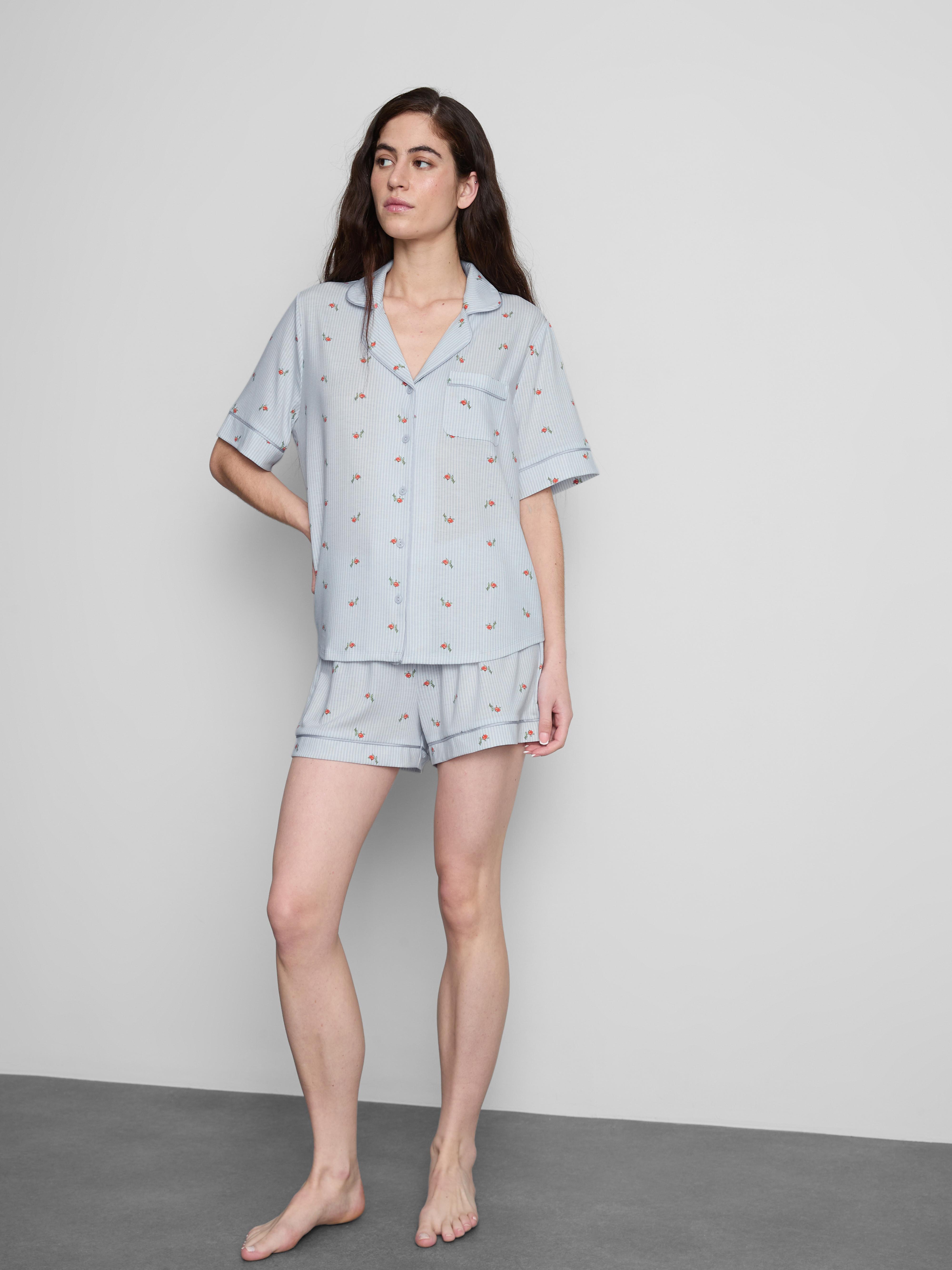 Women's Light Blue Printed Short Boyfriend Pajamas
