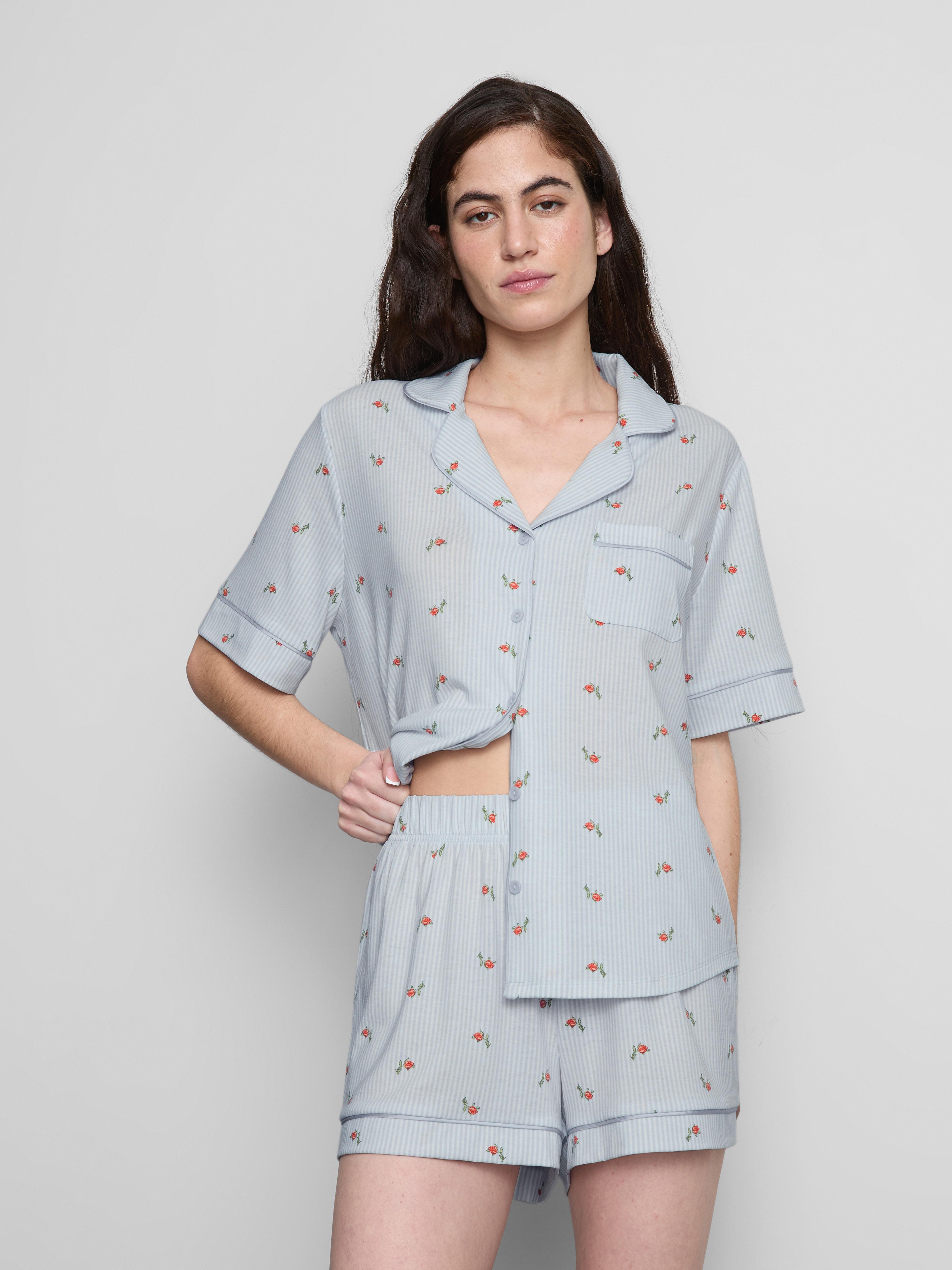Women's Light Blue Printed Short Boyfriend Pajamas