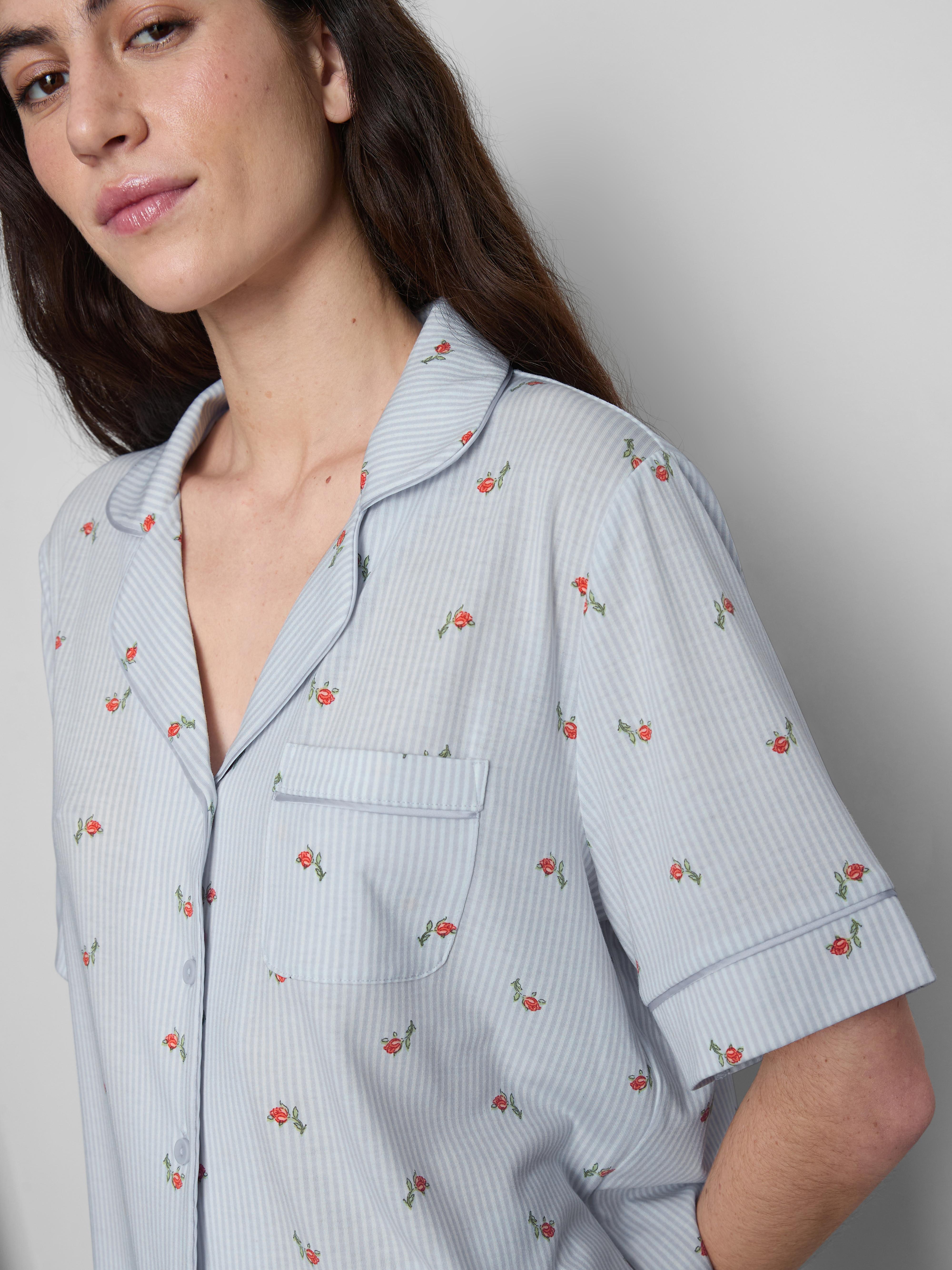 Women's Light Blue Printed Short Boyfriend Pajamas