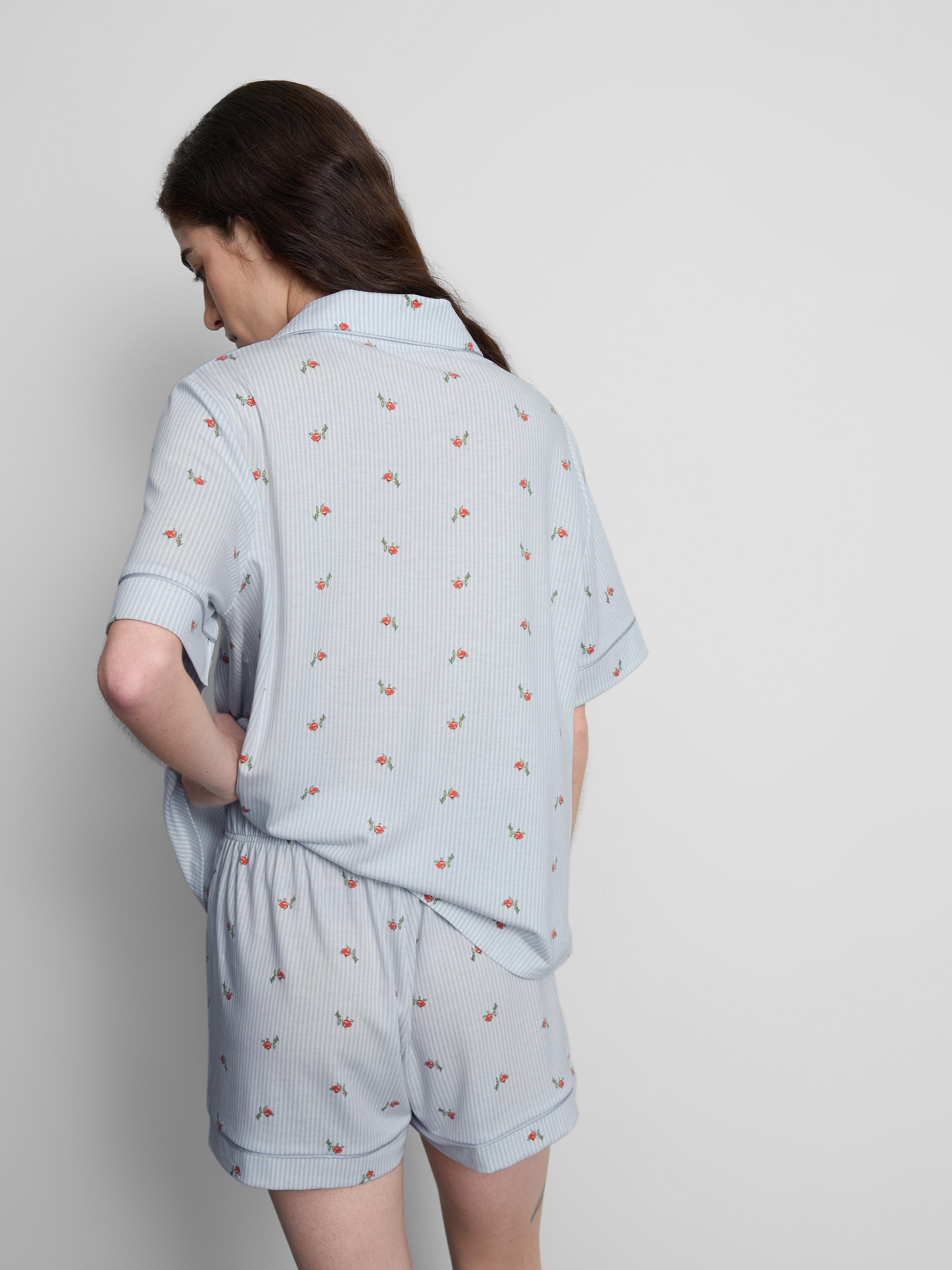 Women's Light Blue Printed Short Boyfriend Pajamas