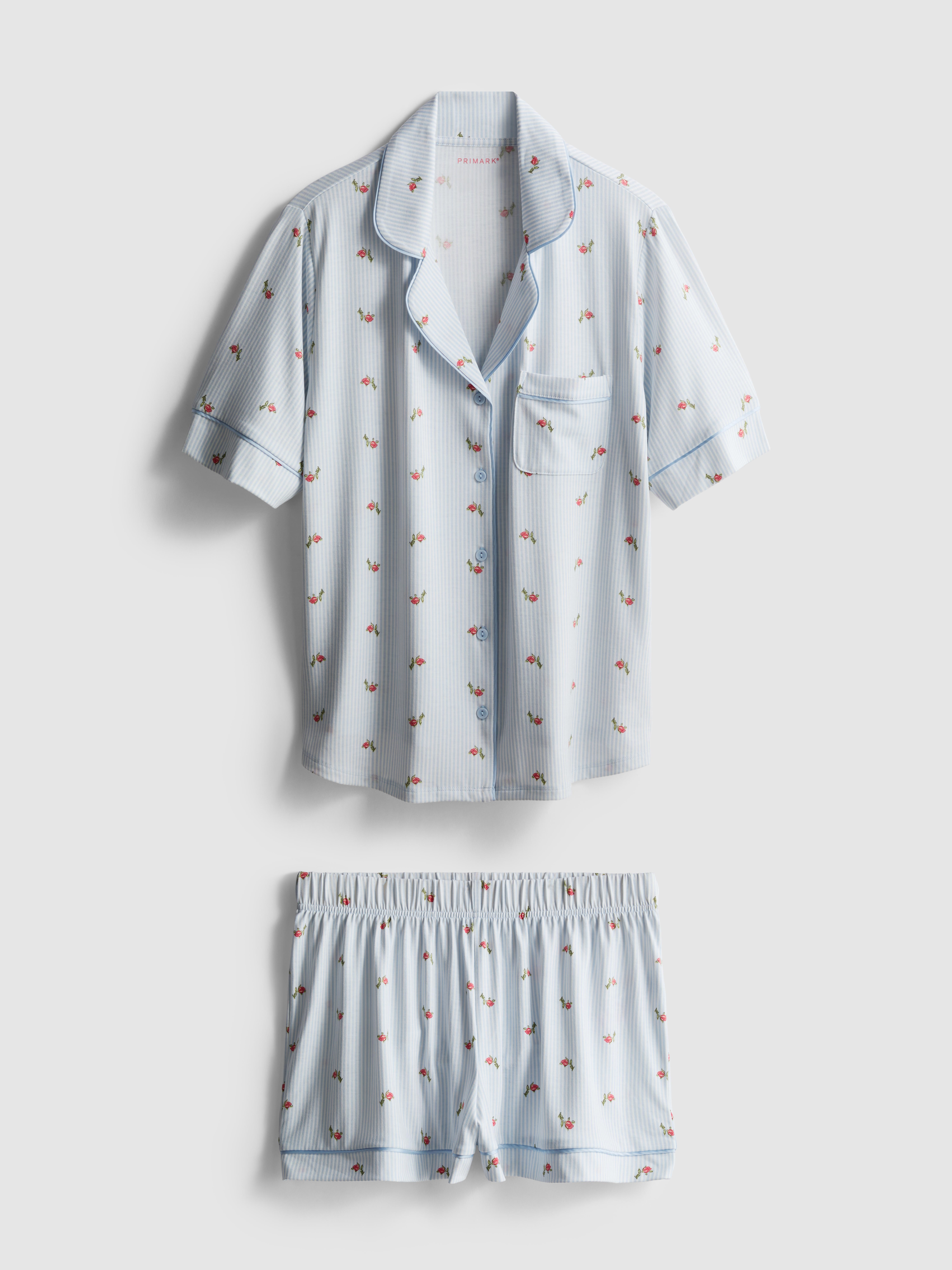 Women's Light Blue Printed Short Boyfriend Pajamas