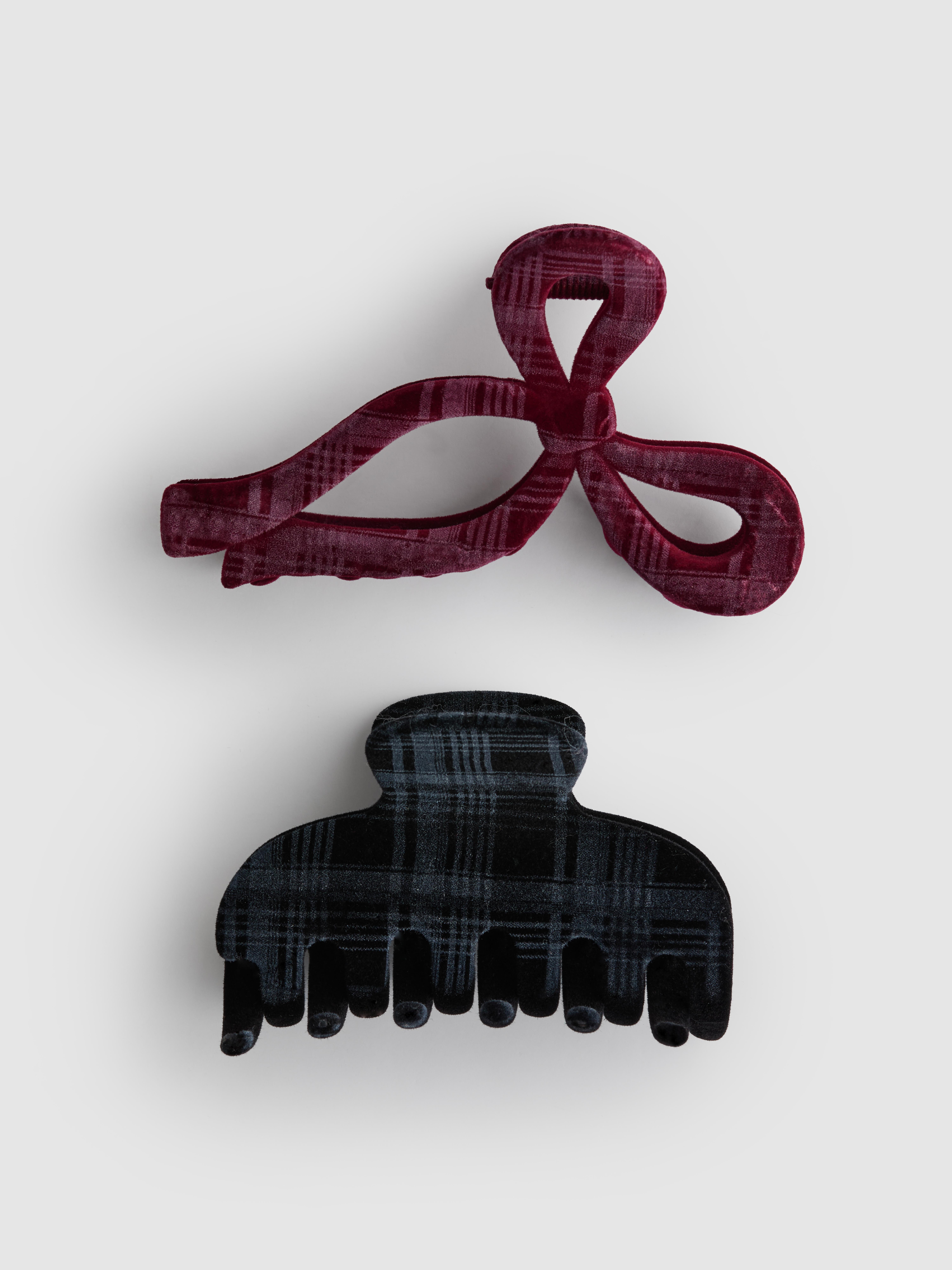 2pk Mixed Check Claw Clips