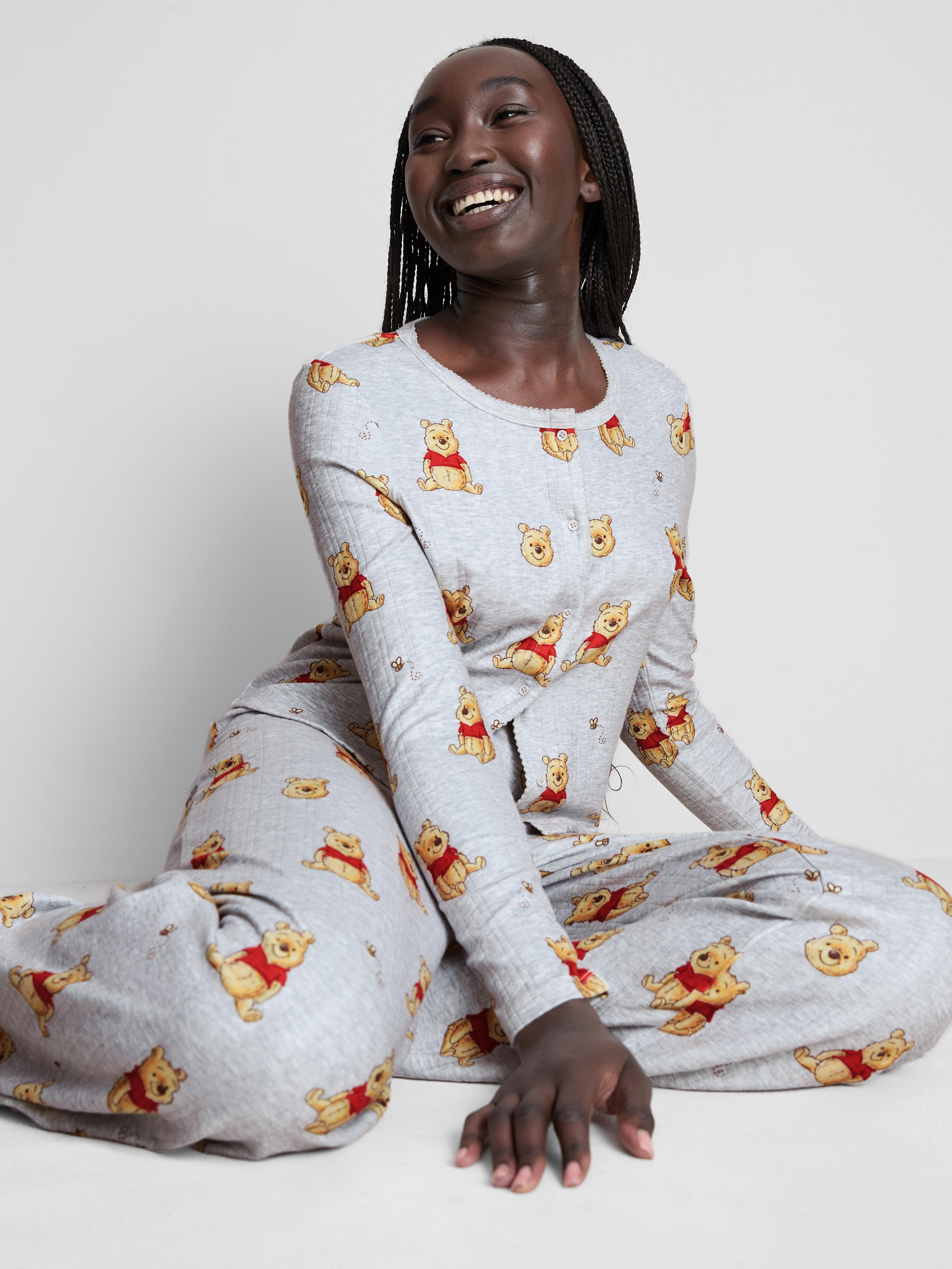 Women's Gray Heather Disney’s Winnie the Pooh Pointelle Button-Up Pajama Top