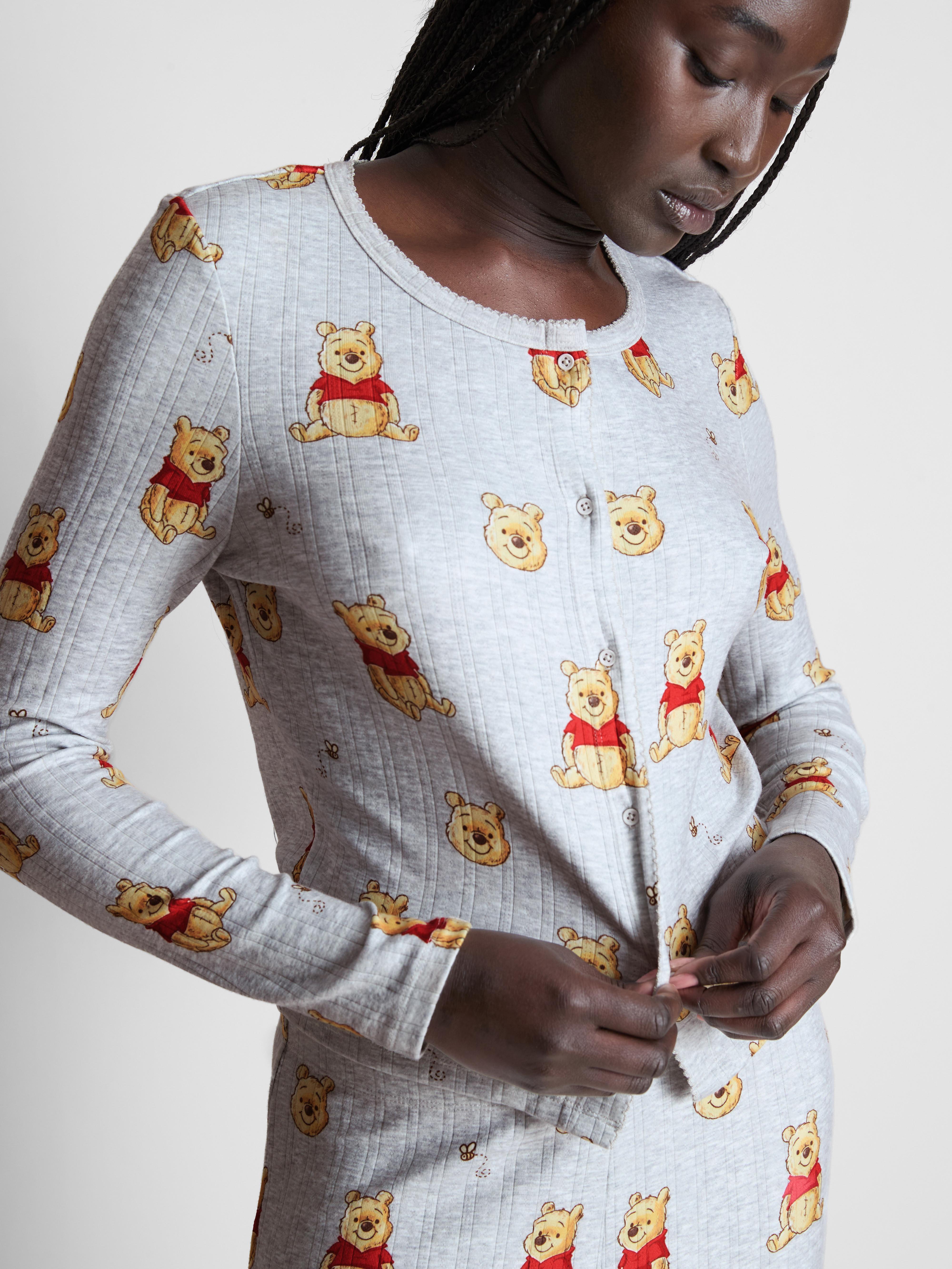 Women's Gray Heather Disney’s Winnie the Pooh Pointelle Button-Up Pajama Top